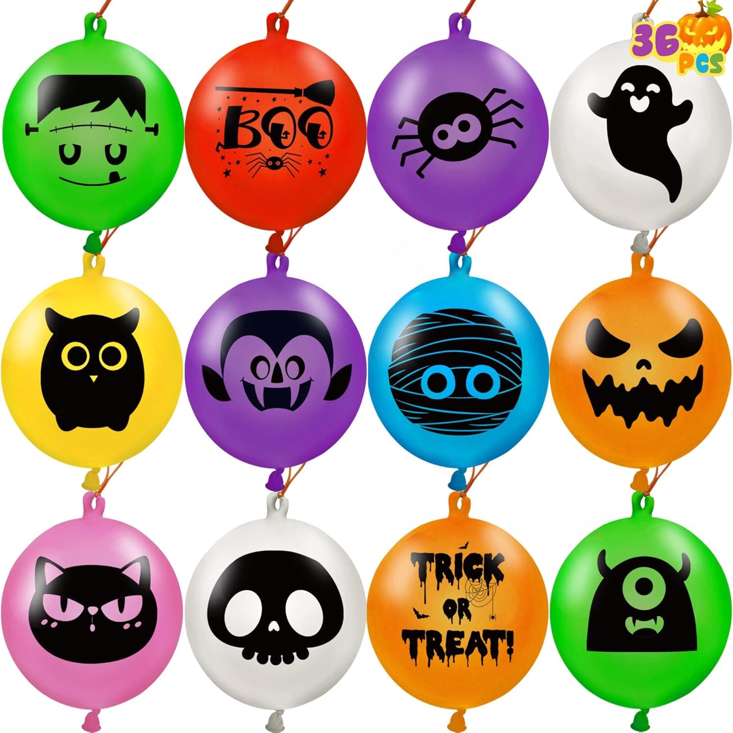 36 Pcs Halloween Punch Balloons, Trick or Treat Game Toys for Kids Colorful Latex Punching Balloons Halloween Party Favor Supplies Decorations