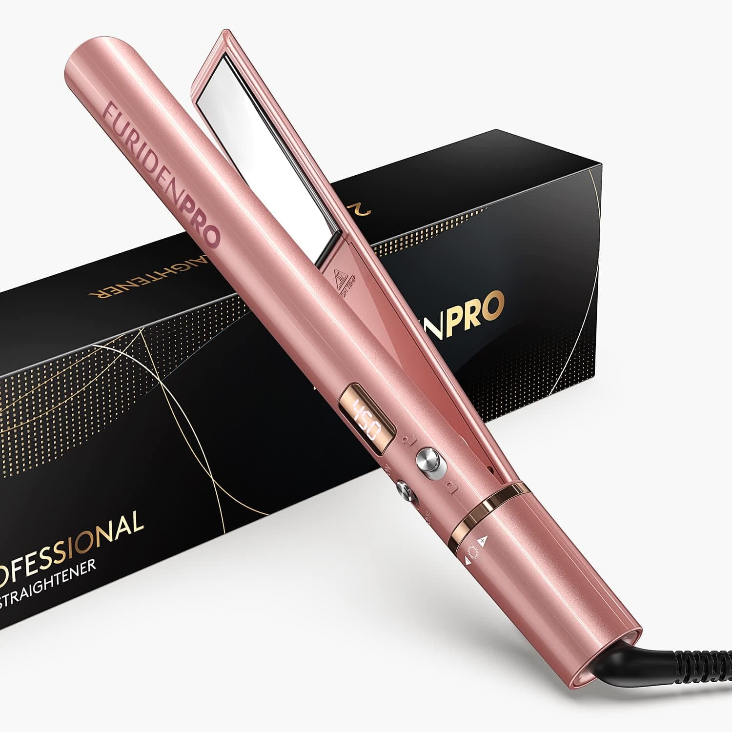 Straightener and Curling Iron in One, Flat Iron Hair Straightener, Flat Irons for African American Hair, Curling Straightening Iron-1 inch/Pink