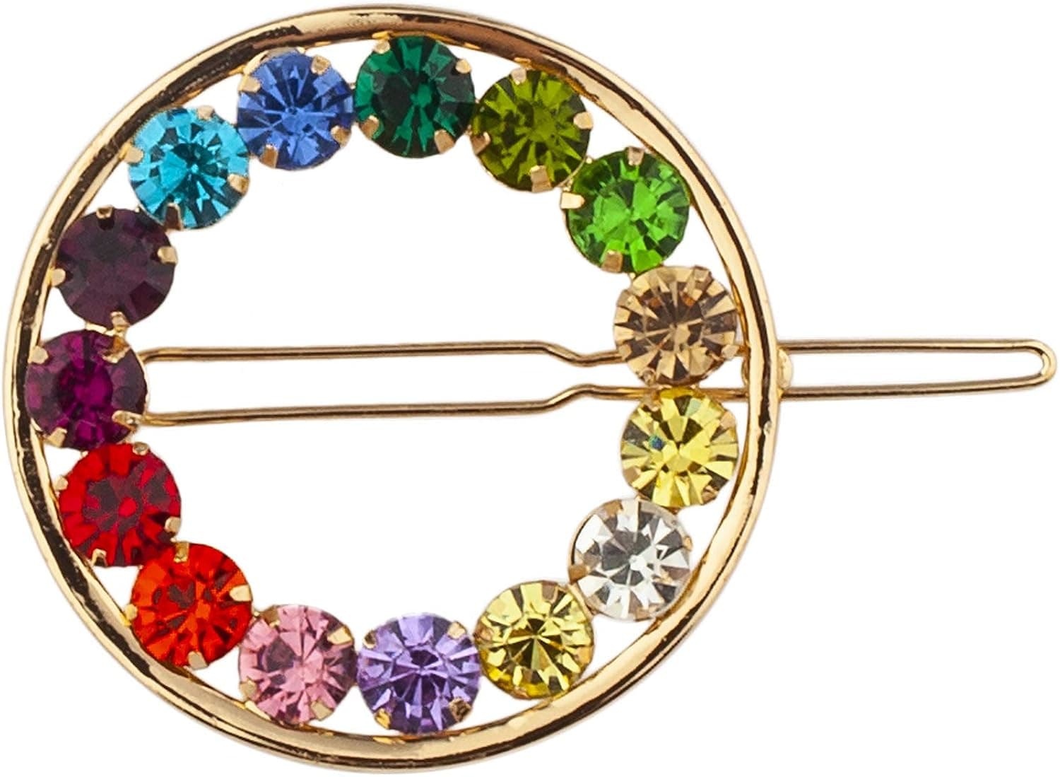 LUX ACCESSORIES Rainbow Multicolored Crystal Rhinestones Gold Round Hair Clip
