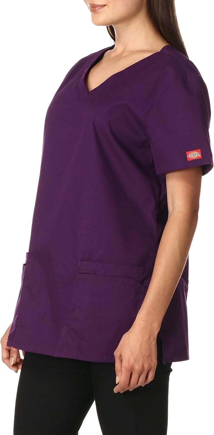 Dickies EDS Signature Scrubs for Women, Contemporary Fit V-Neck Womens Tops in Soft Brushed Poplin 85906