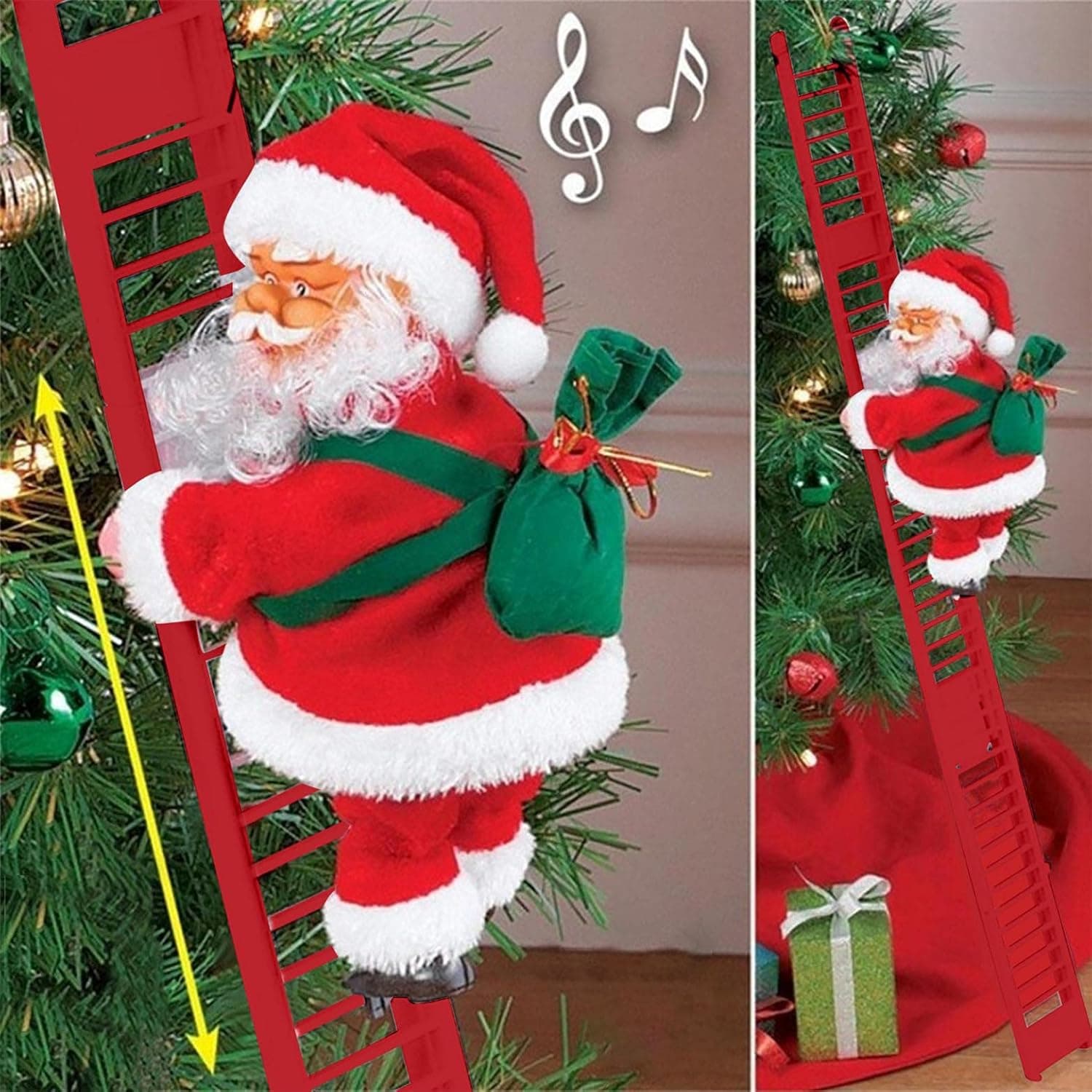 Naladoo 1pc Santa Claus Climbing Ladder Electric Singing Up & Down Hanging Decoration, Mr. Christmas Super Climbing Santa Music Figurine, Funny New Year Kids Gifts Party Decor