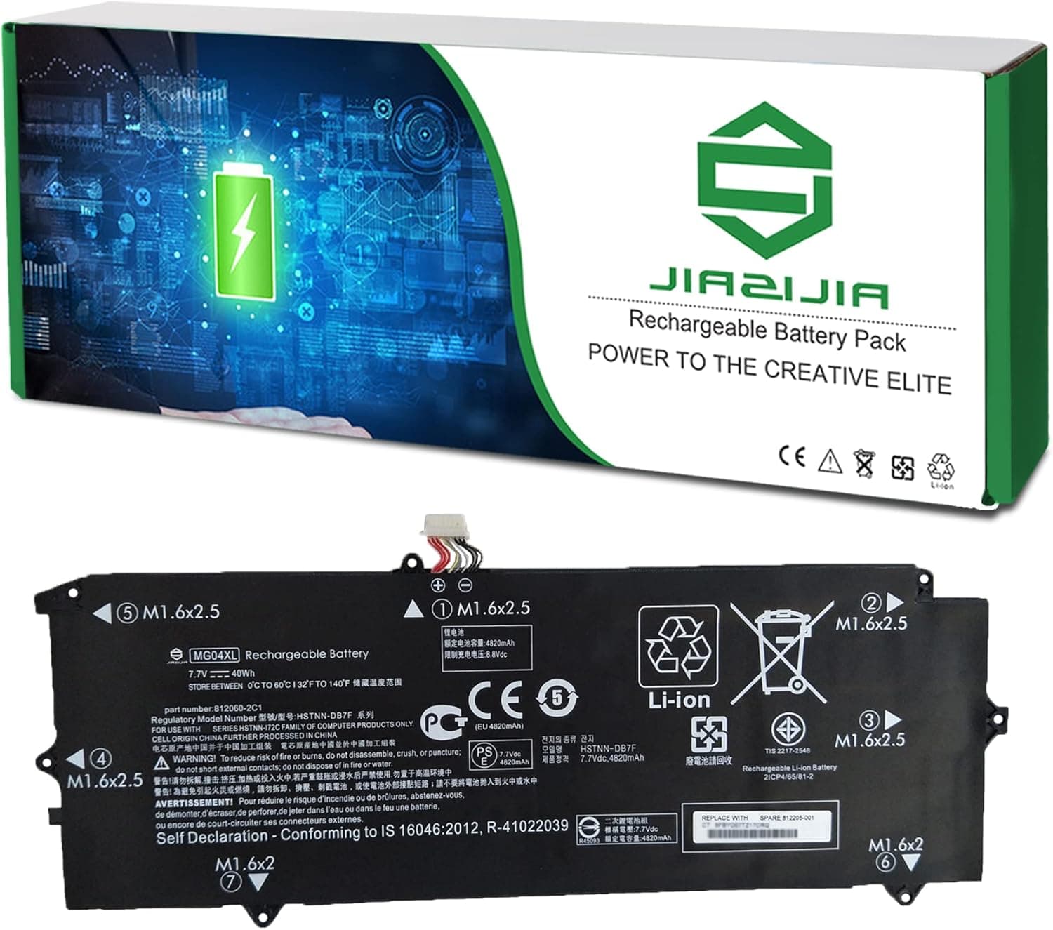 JIAZIJIA MG04XL Laptop Battery Replacement for Hp Elite X2 1012 G1 Series Notebook 812060-2C1 HSTNN-DB7F 812205-001 812060-2B1 Black 7.7V 40Wh 4820mAh