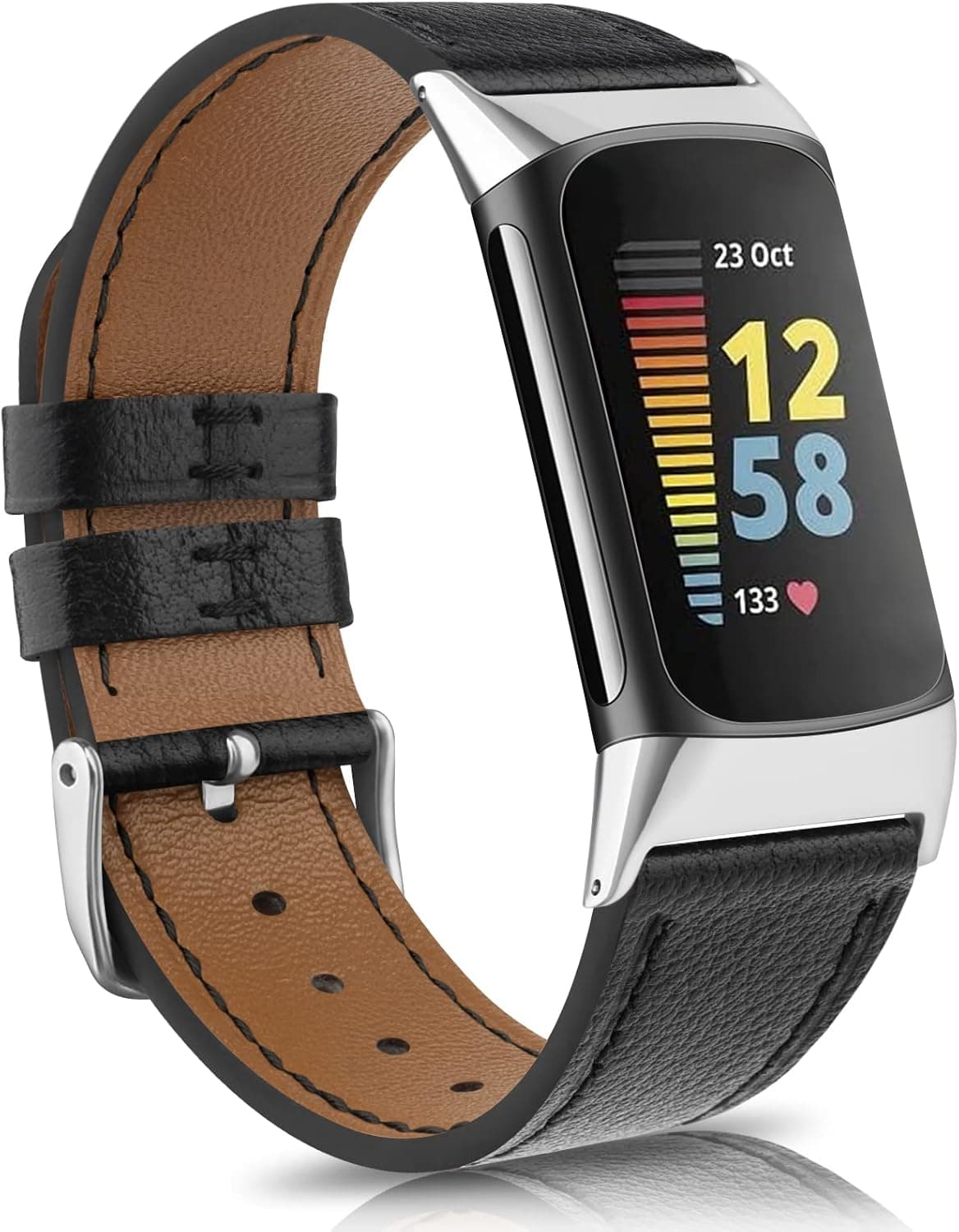 Tobfit Leather Band for Fitbit Charge 5 Bands for Women Men Top Grain Leather Replacement Watch Band for Fitbit Charge 5 Accessories