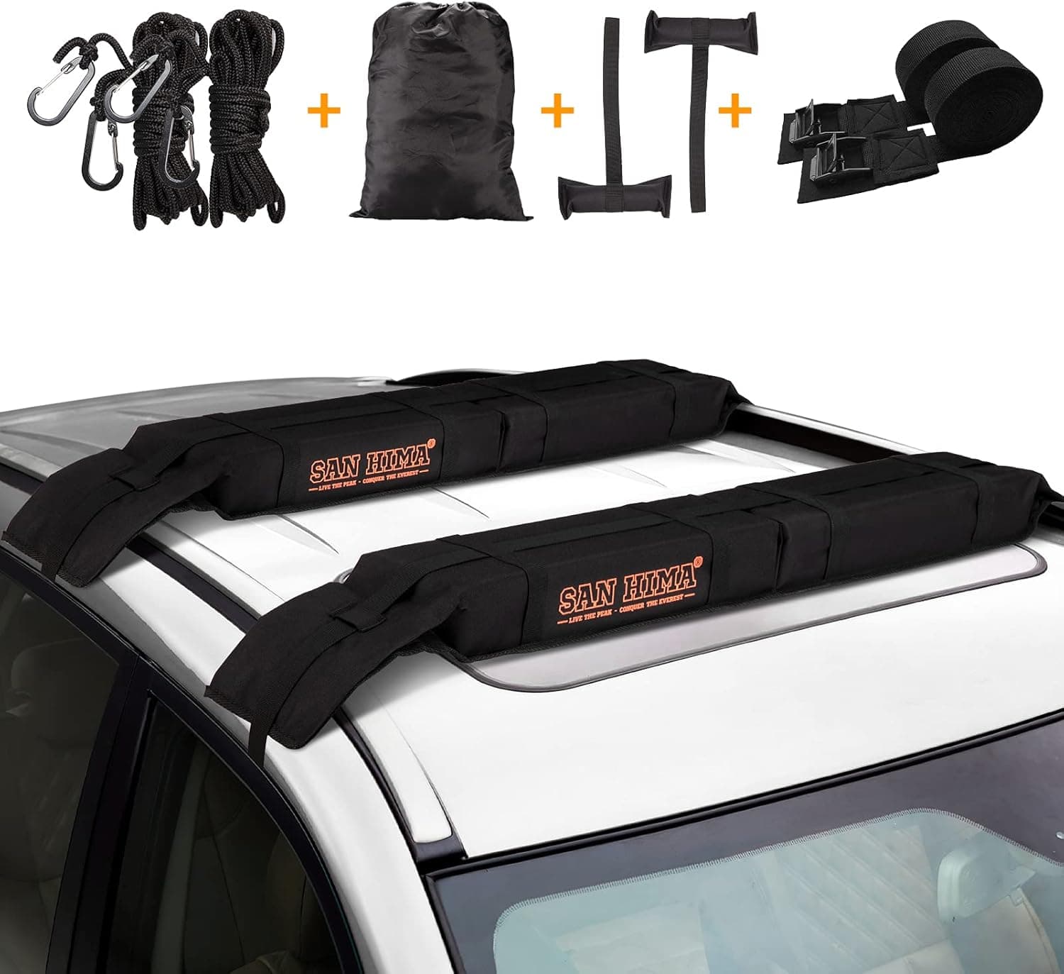 SAN HIMA Kayak Soft Roof Rack Pad Universal Car Roof Rack Pad for Kayak Canoe Surfboard Paddle Board SUP with 2 Tie Down Ropes/Loop Straps/Tote Bag