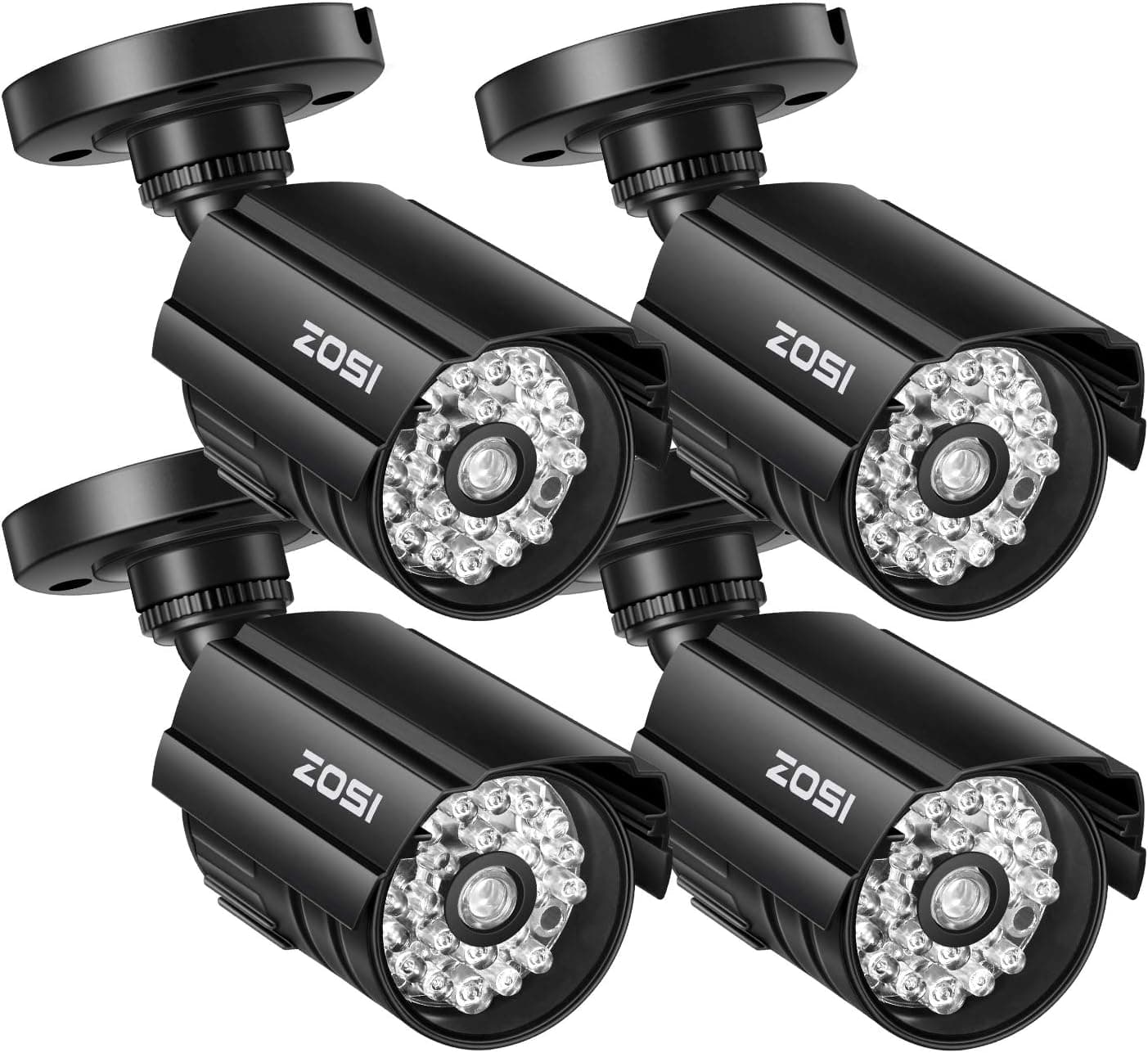 ZOSI 4 Pack Dummy Security CCTV Camera Bullet with One Realistic Simulated LED Light, Fake Surveillance Camera Outdoor Indoor for Home or Business Security