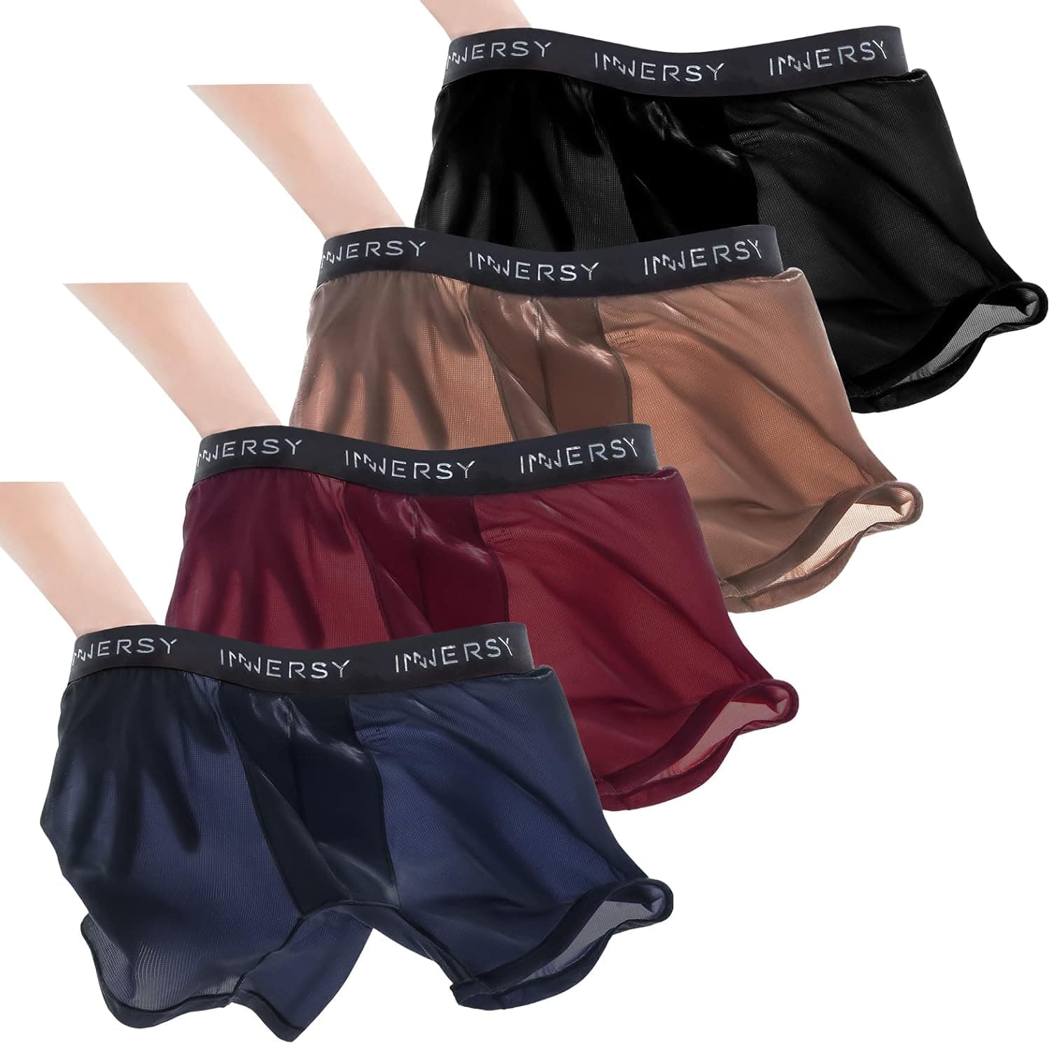 INNERSY Men's Cooling Thin Mesh Boxer Briefs Breathable Quick Dry Underwear 4-Pack