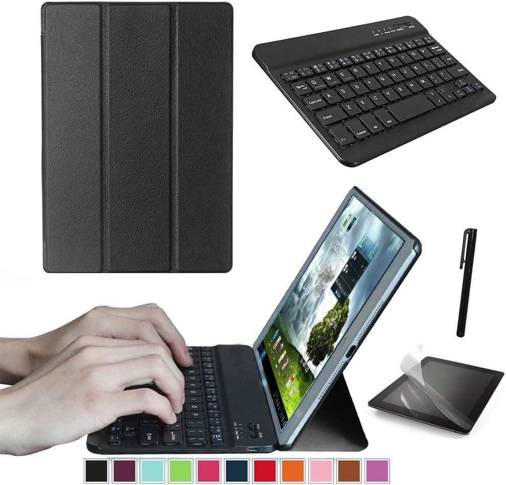 Bestdeal Starter Kit for Apple iPad Pro 12.9" inch Tablet PC Premium PU Leather Case Cover Stand and Bluetooth Keyboard + Screen Protector + Stylus Pen (Black, Smart Case + Keyboard)