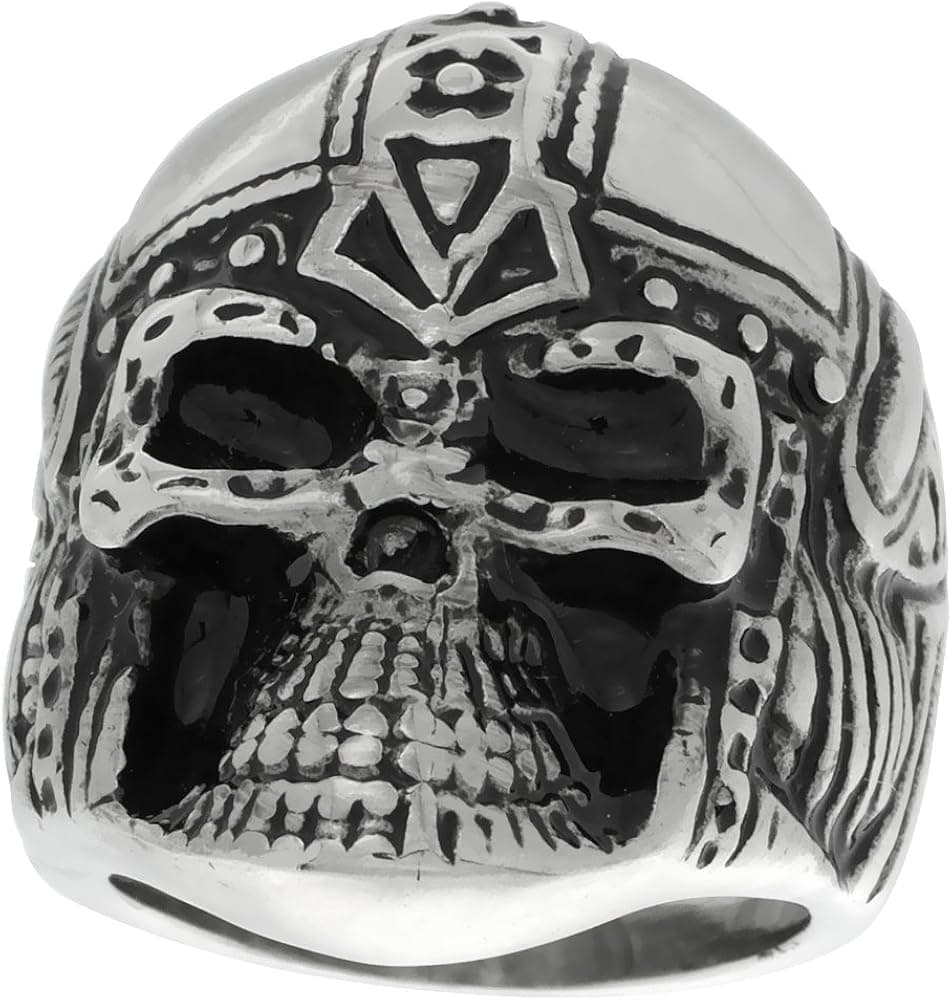 Stainless Steel Ape Warrior Skull Ring with Helmet Biker Rings for Men Sizes 9-15