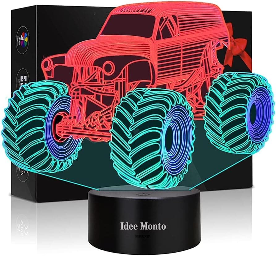 Night Light for Kids Night Light for Kids 3D Lamp Monster Truck Toys Night Light Smart Touch 4 Color LED Kids Room Decor Lamps Tractor Monster Trucks Car Boy Gifts