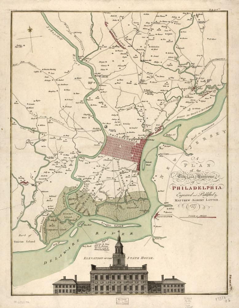 INFINITE PHOTOGRAPHS Vintage 1777 Map of The City and Environs of Philadelphia. Pennsylvania, Philadelphia Region, United States