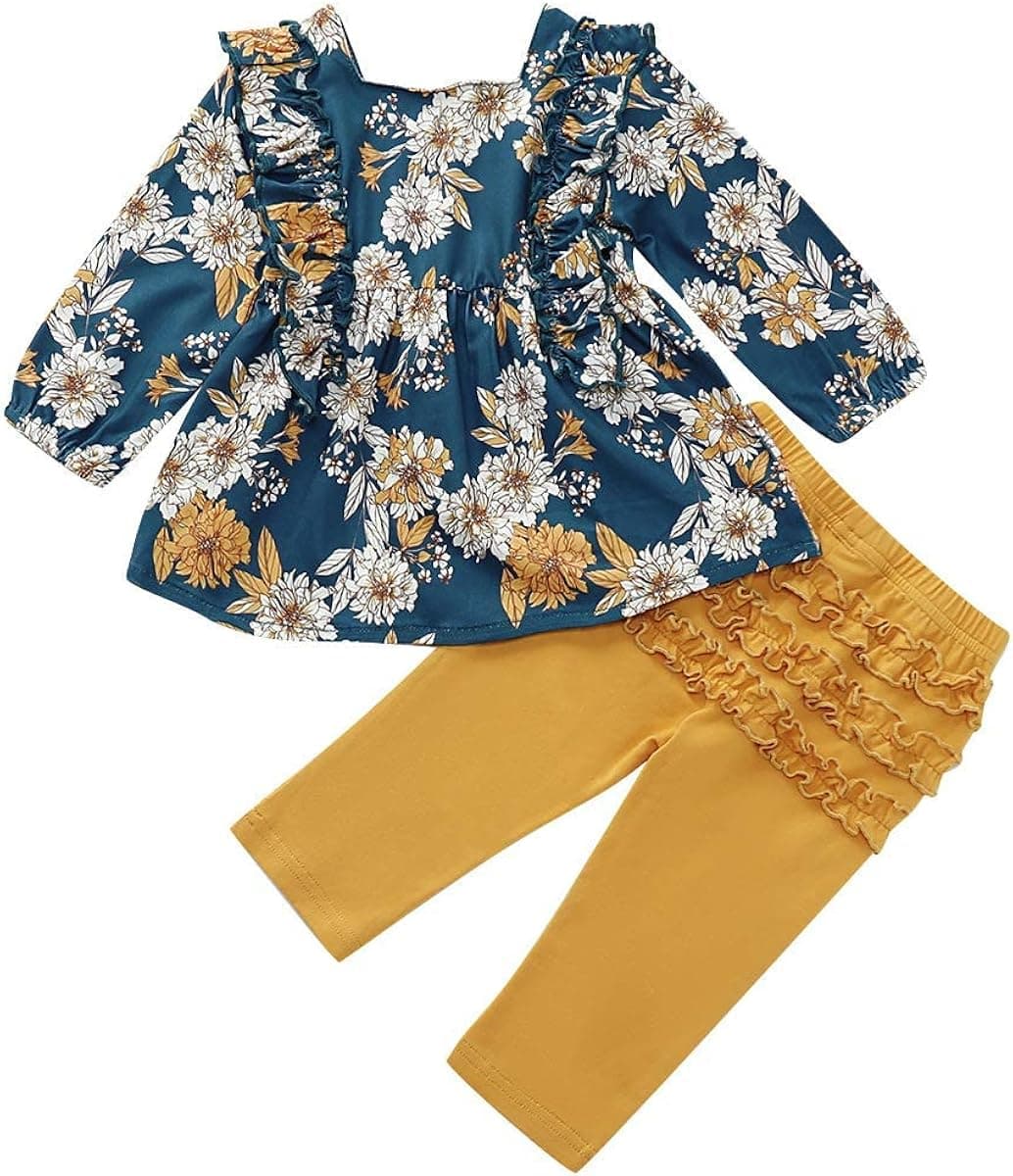 Yoveme Toddler Baby Girls Clothes Floral Tops Shirt Flower Hoodie Pants Outfit Set Fall Clothes