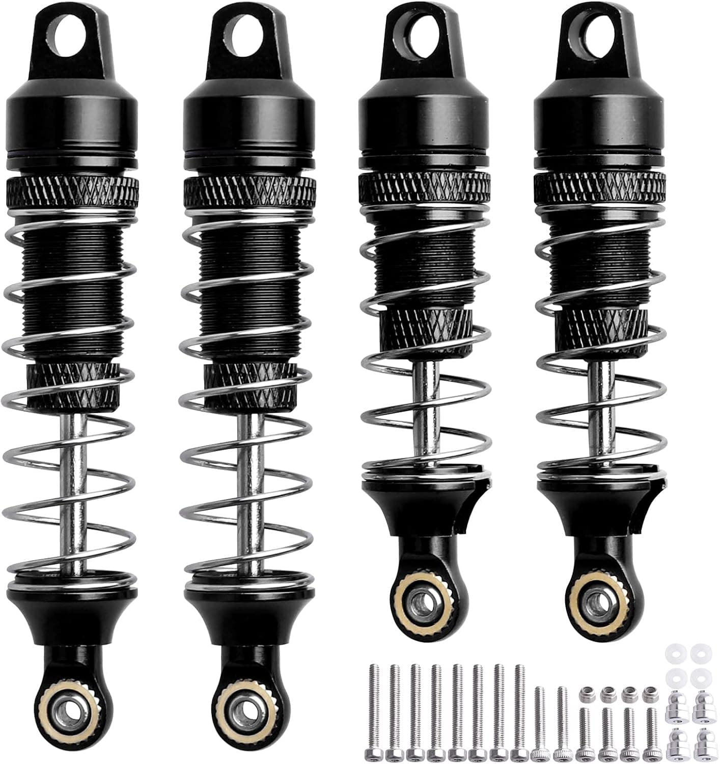 HobbyPark Aluminum Shocks Absorber Assembled Front & Rear Full Metal for 1/18 losi Mini T 2.0 Mini-B, Replace Parts LOS314004 LOS314005 (4-Pack) (Black)