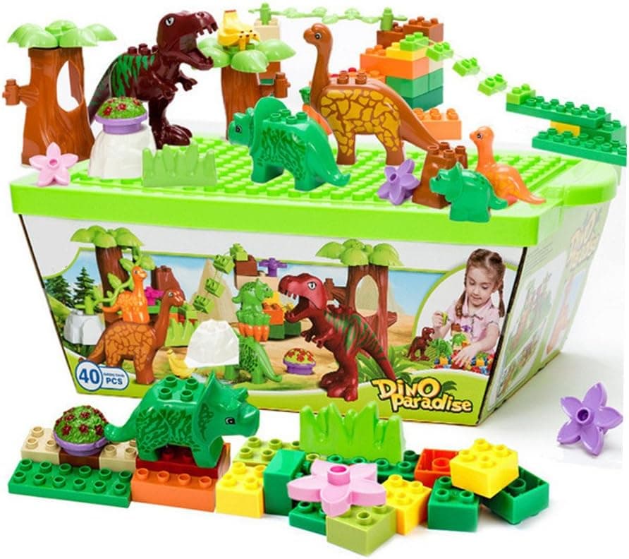 ZaH 40pcs Building Blocks Plastic Kids Toys Jurassic Dinosaur Figure Toy Learning Educational Pretend Playset Dinosaur World Park for Boys Girls