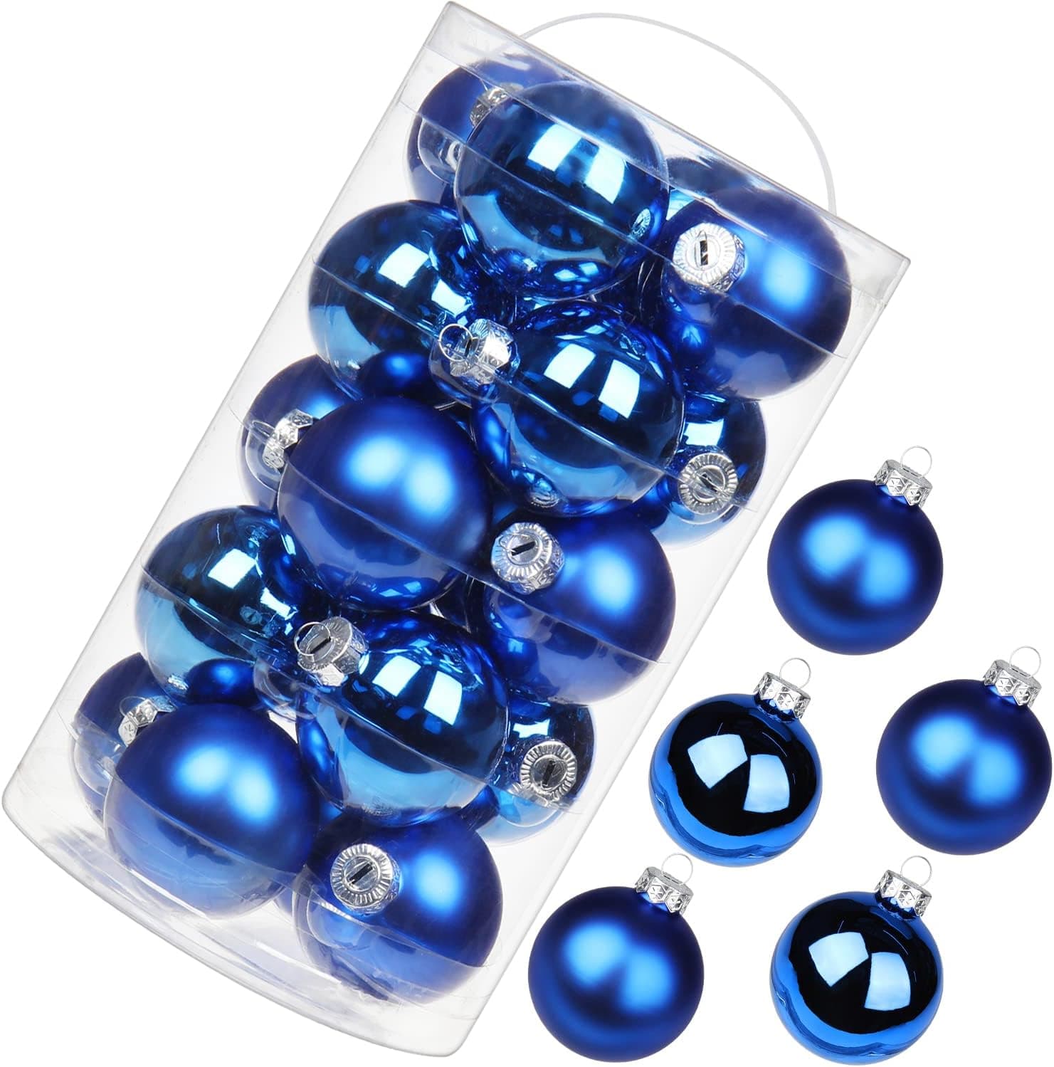 20 PCS Glass Christmas Ball Ornaments 2.36" Small Christmas Tree Decorations Set Seamless Royal Blue Christmas Ornaments Balls with Hanging Loop for Xmas Tree Holiday Party Wedding Decor