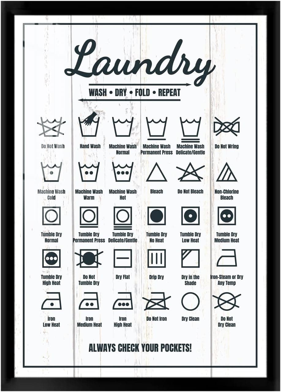 Farmhouse Laundry Art Symbols Sign 12 X 16 Inch Laundry Room Decor Wall Art And Accessories,Vintage Wooden Framed Crystal Painting Guide Plaque