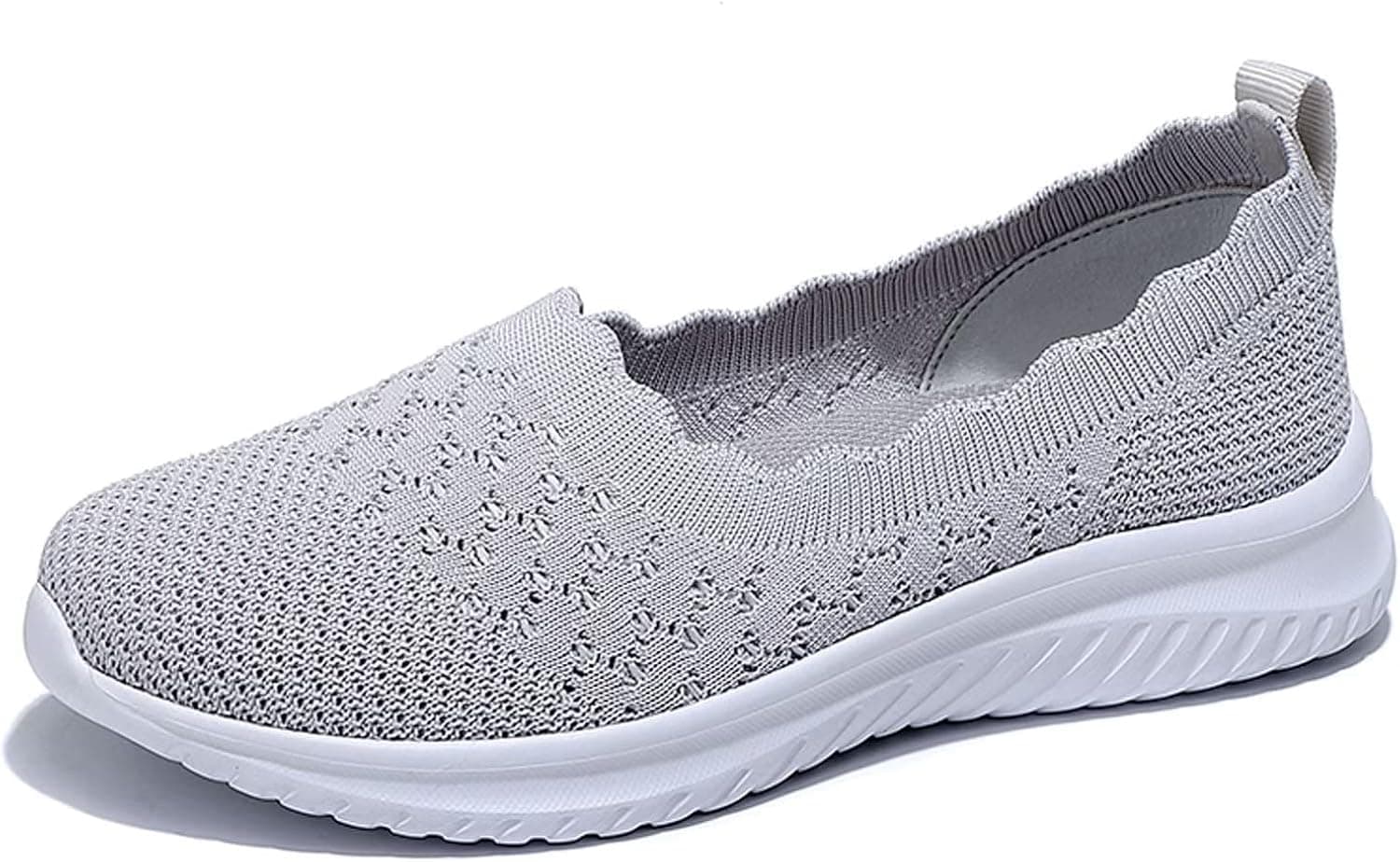 BSROT Women's Slip-on Loafers Walking Shoes Comfortable Flats Nurse Tennis Shoes Elastic Knit Work Sneakers Gray 9.5 US