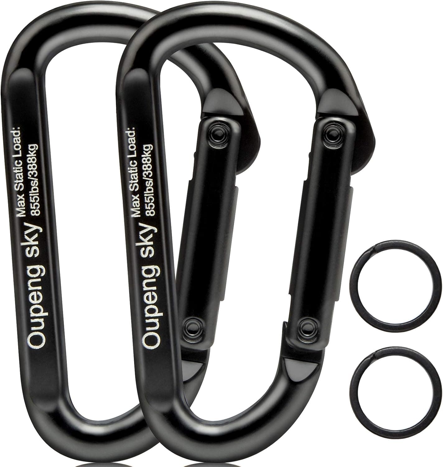 Carabiner Clip, 855lbs,3" Heavy Duty Caribeaners for Hammocks, Camping Accessories,Hiking,Keychains,Outdoors and Gym etc,D Shaped Spring Hook Small Carabiners for Dog Leash,Harness and Key Ring,Black