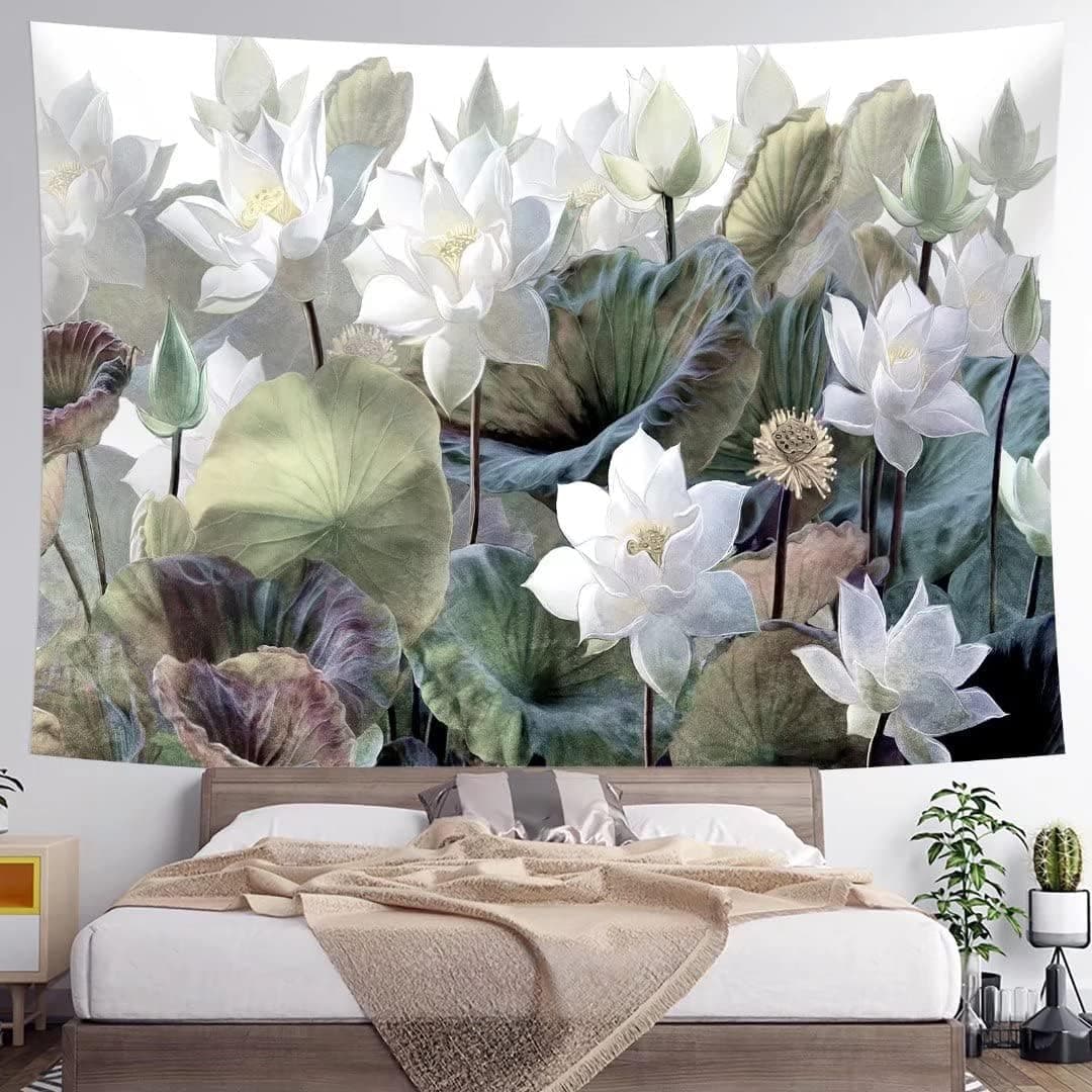 TYANC Lotus Flower Tapestry, Abstract Watercolor Floral Tapestry, Living Room Bedroom Wall Hanging for Home Decoration