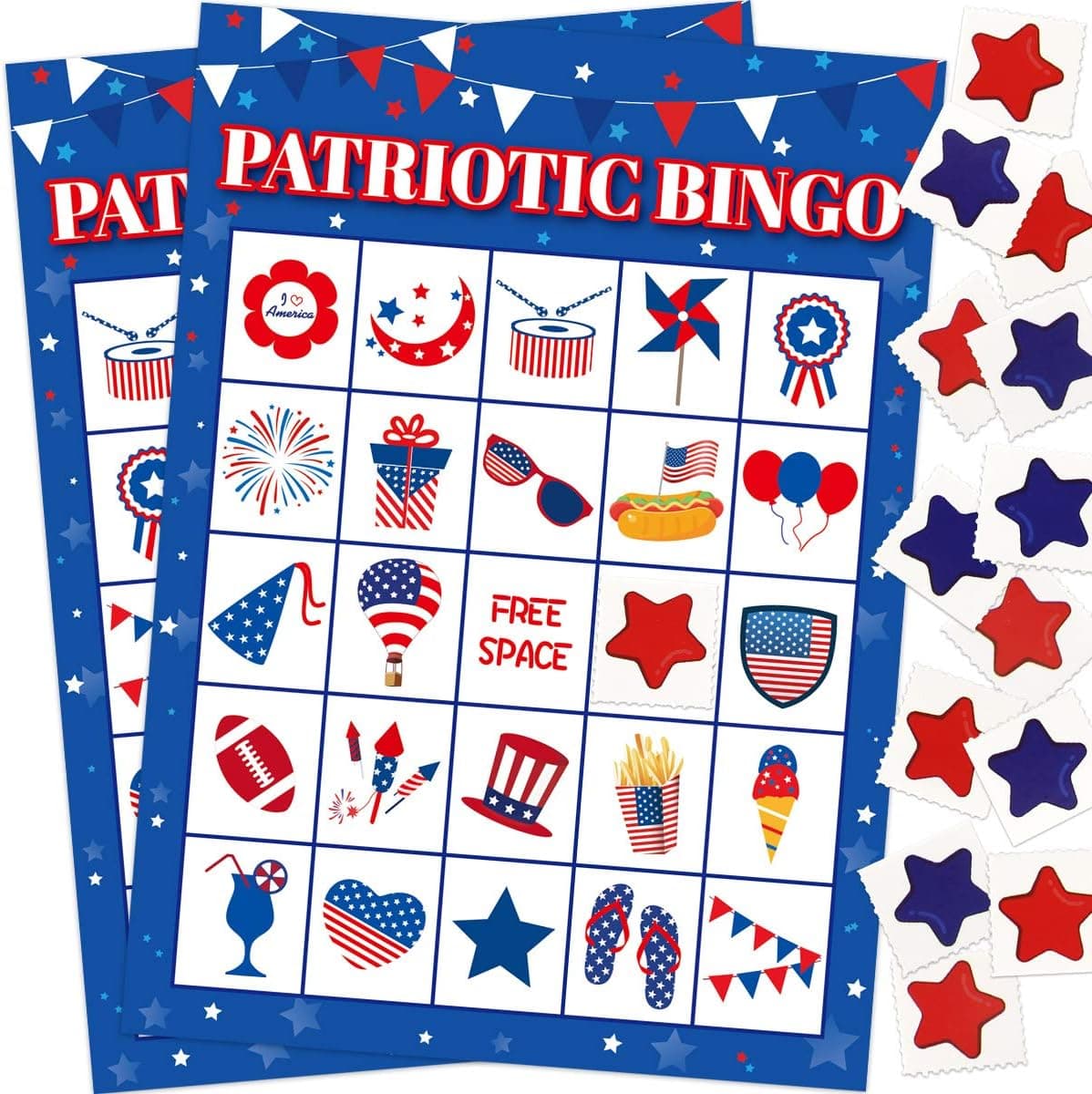 ceiba tree Patriotic Bingo Game 24 Players for Kids 4th of July Classroom Party Supply