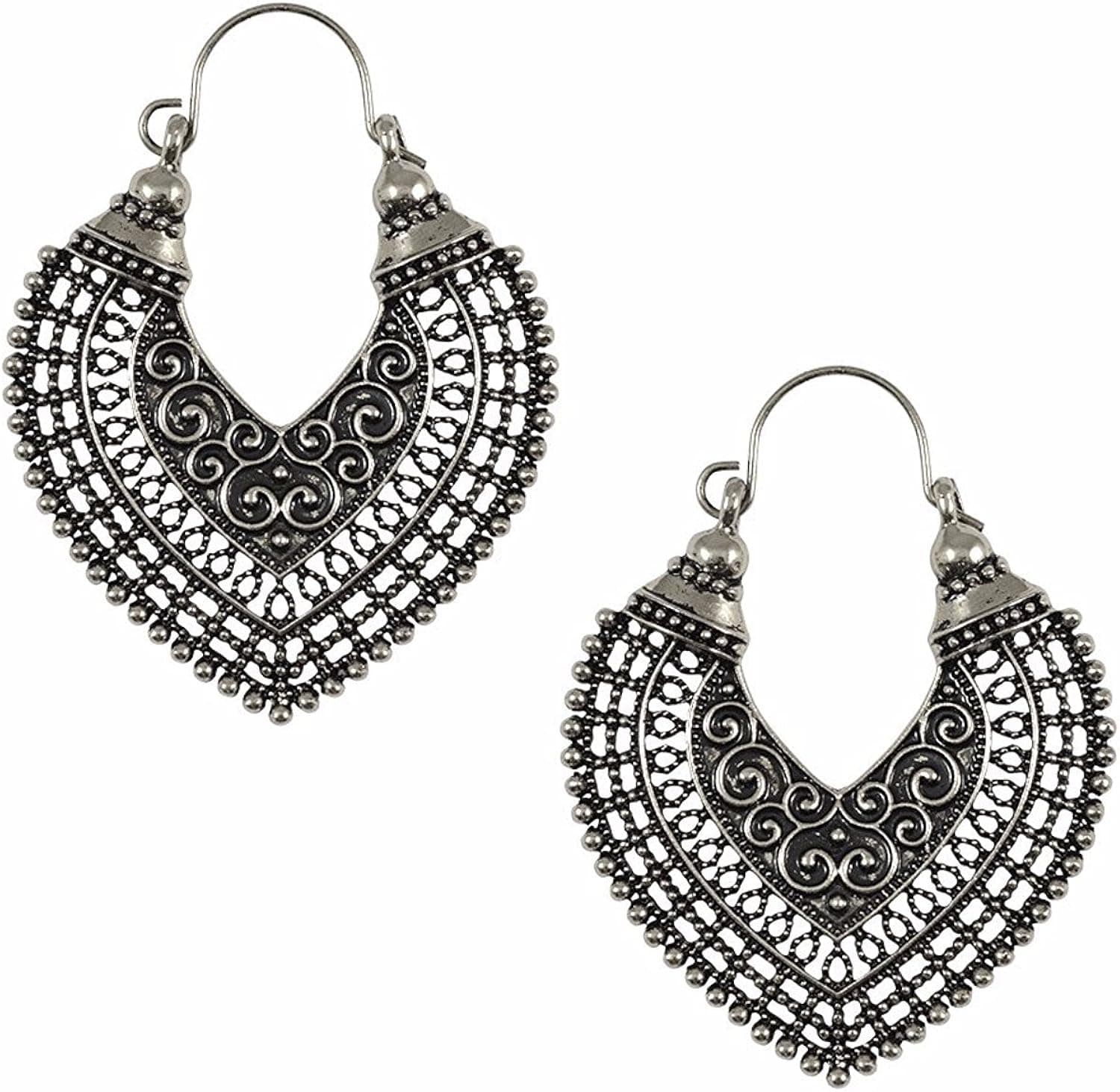 Efulgenz Boho Jewelry Indian Vintage Ethnic Dangle Tribal Gypsy Oxidized Golden Silver Hoops Dangle Drop Earrings