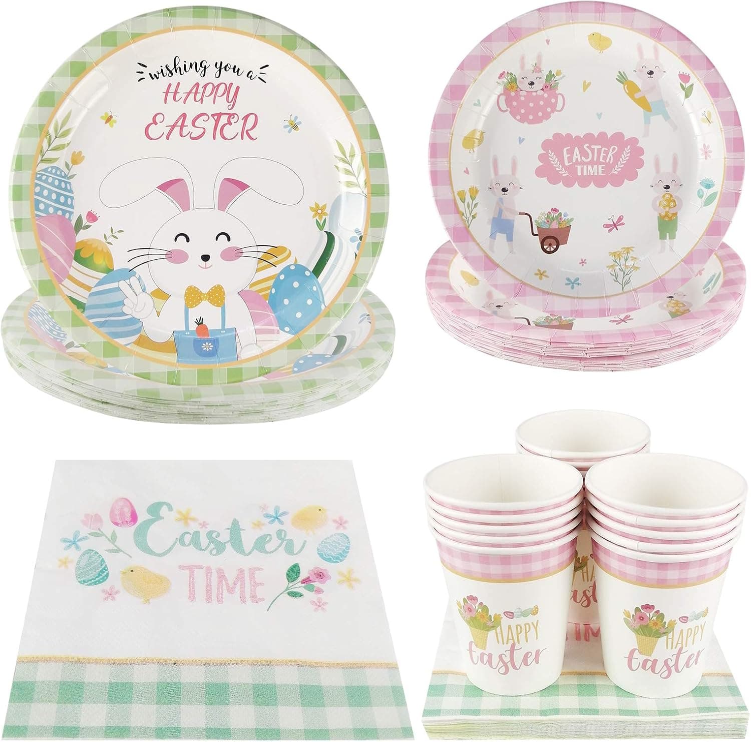 CIEOVO Easter Party Supplies Set, Serves 16 Guest Includes Party Plates, Cups, Napkins Party Pack Perfect for Happy Easter Spring Children Party Decorations