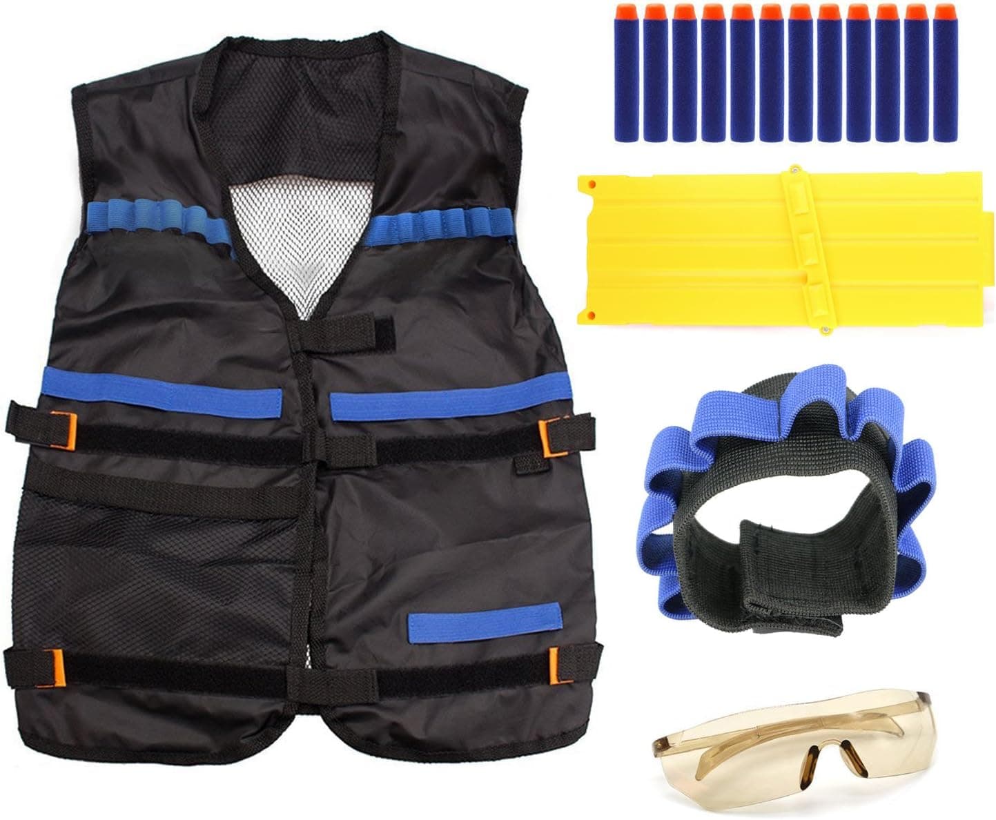 Tactical Vest Kit-THREE TO ONE Vest Quick Reload Clips Foam Ammo Darts Vision Gear Eyewear Tactics Wristband Bracelet for Nerf N-Strike Elite Tactical Vest Kit