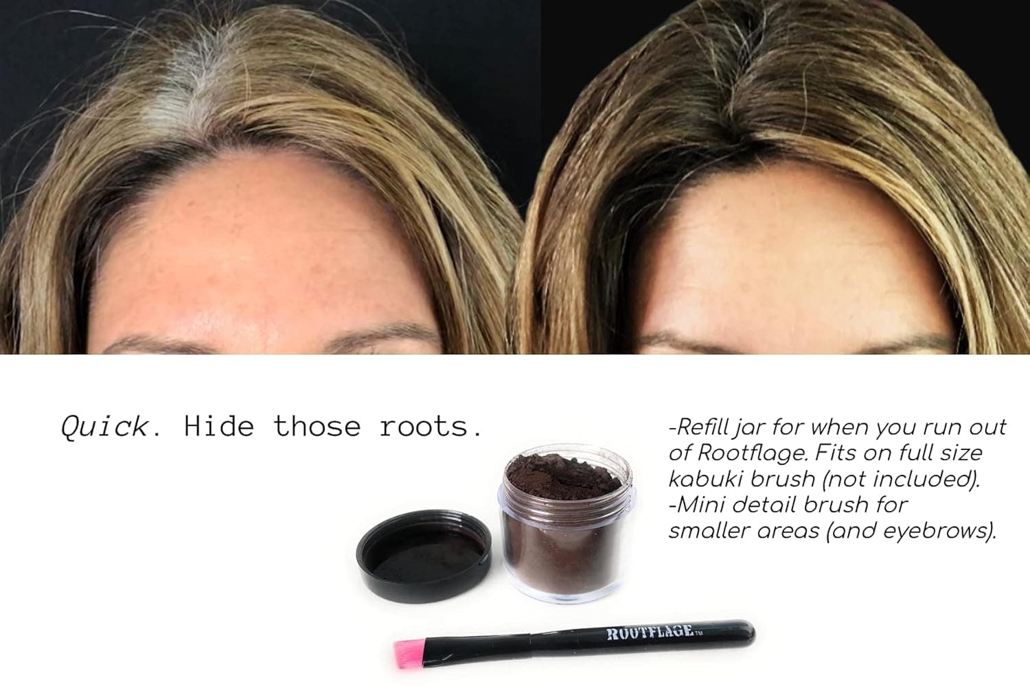 Root Touch Up Hair Powder - Temporary Hair Color, Root Concealer, Thinning Hair Powder and Concealer Refill Jar with Detail Brush Included, .31 oz (Dark Brown) .31 oz