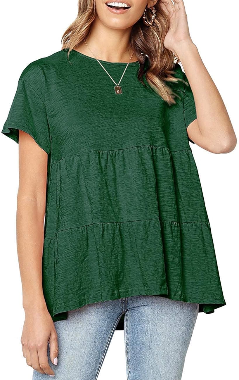 SEHOO Women's Casual Loose Short Sleeve T Shirts Ruffle Hem Peplum Shirt Babydoll Top