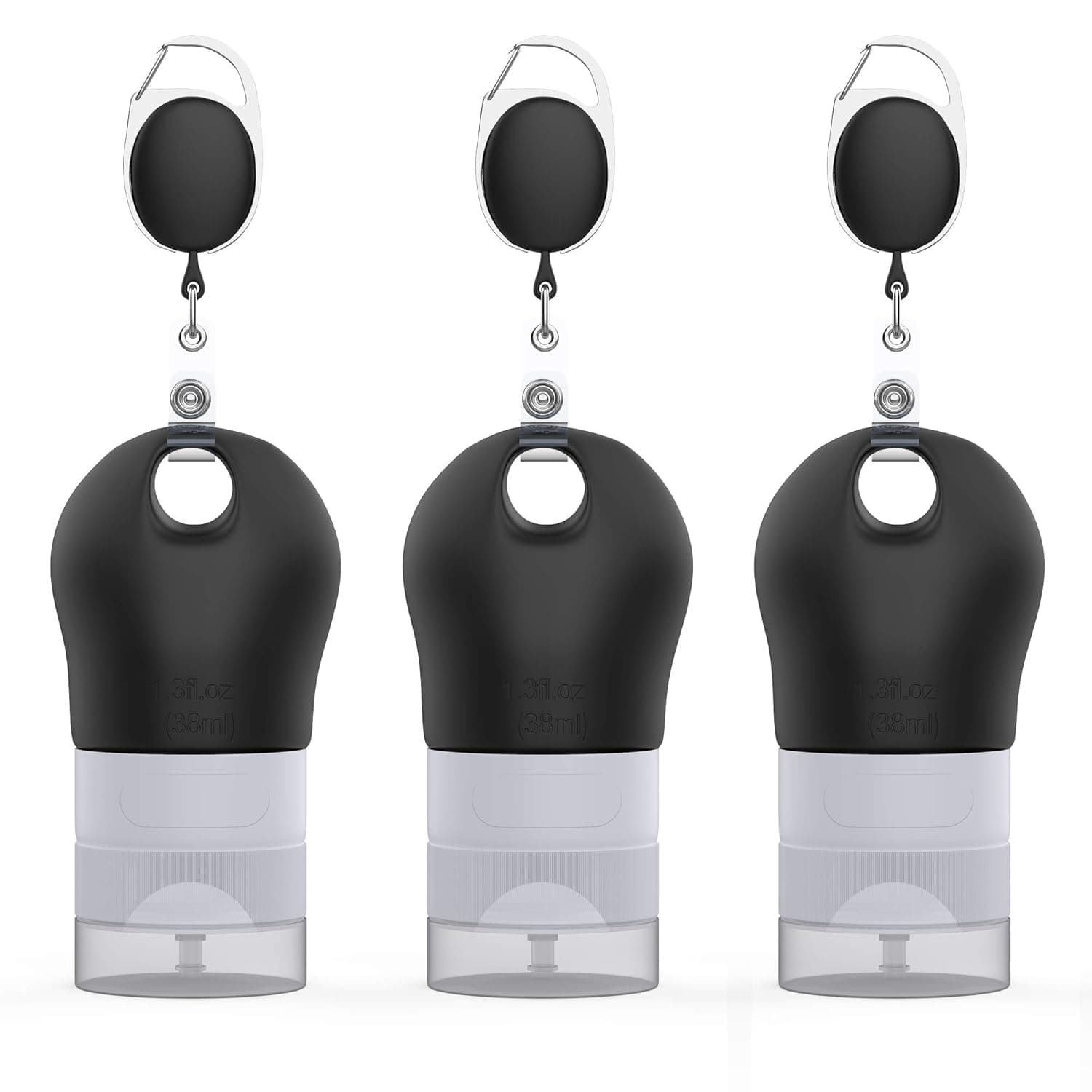 Black Portable Silicone Travel Bottles Set, Empty Hand Sanitizer Bottles Container, Refillable TSA Approved Leak Proof for Toiletries, Shampoo, Liquid, Cosmetic Bottles (1.3 oz, Pack of 3)