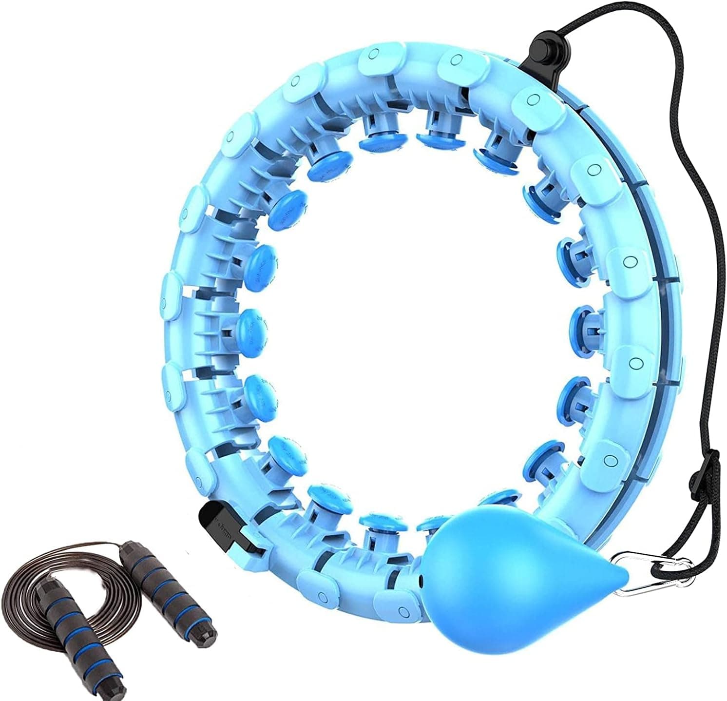 BayS Weighted Hoola Hoop - 24 Knots Adjustable Smart Hoop for Adults Weight Loss - Fitness and Massage 2-in-1,360°Auto-Spinning Smart Hula Hoop with Skipping Rope
