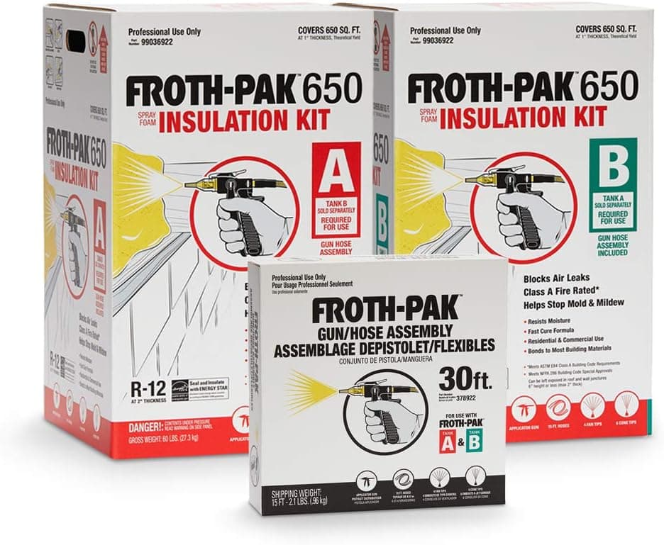 Froth-PAK 650, Spray Foam Insulation Kit, Class A fire Rated 650 sq ft, 30 ft Hose