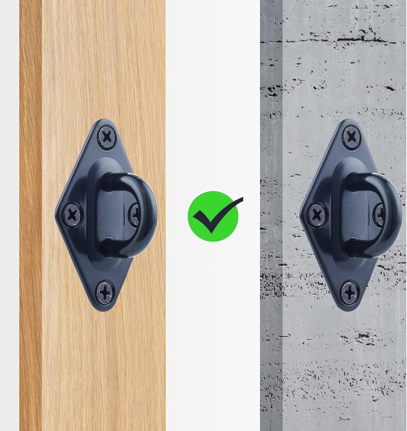 Eyourlife 4 PCS 304 Stainless Steel Ceiling Hooks, Heavy Duty Square Pad Eye Hooks, for Yoga Hammock Chair Marine Hardware Boat Accessories - Black