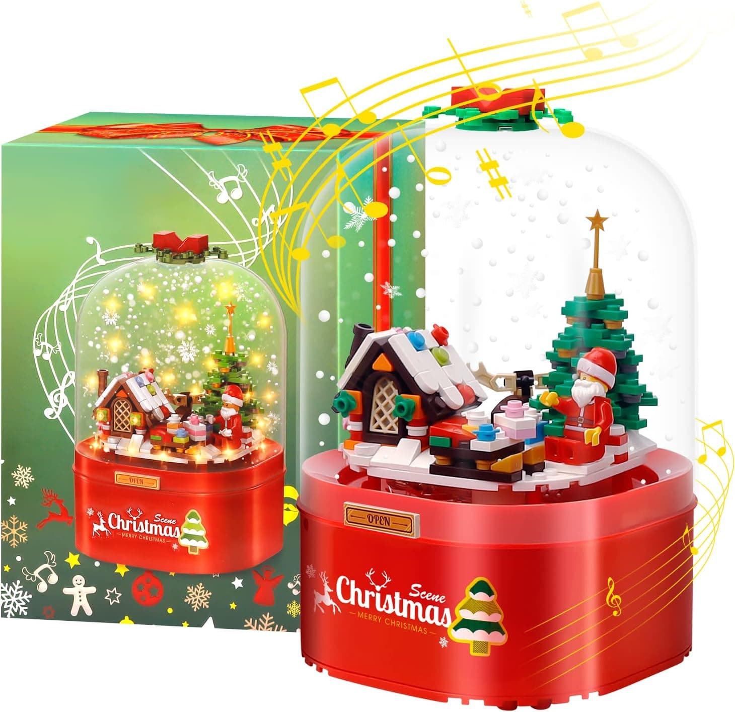 Seyimon Christmas Building Blocks Kit Set, 2022 DIY Building Blocks Music Box with Light Christmas Holiday Building Sets Toy Gift for 7+ Kids, Adult, Boys, Girls, Xmas Birthday Gift (298 Pieces)