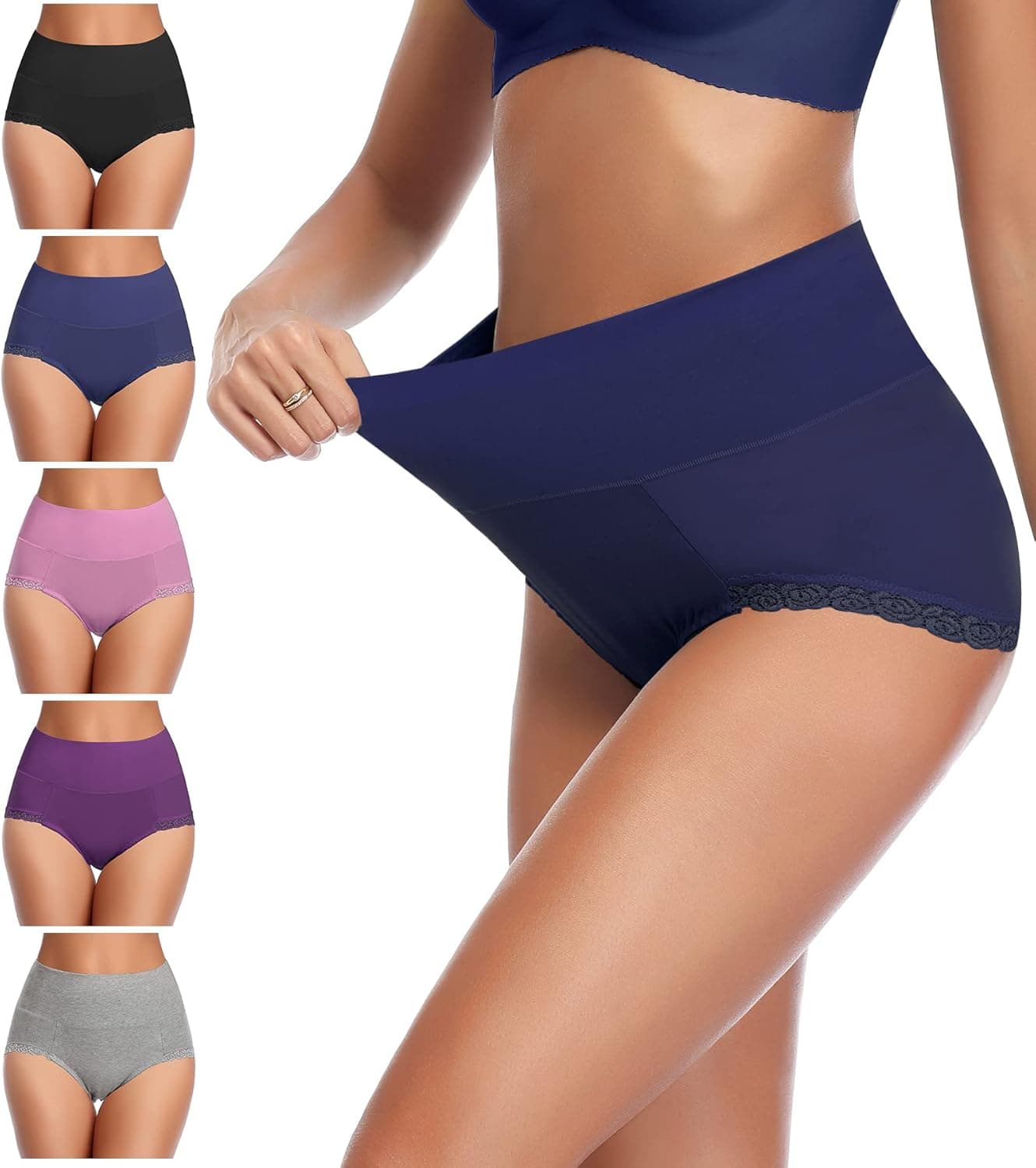 Envlon Womens Cotton Underwear High Waisted Control Top Full Coverage Briefs Soft Breathable Ladies Panties