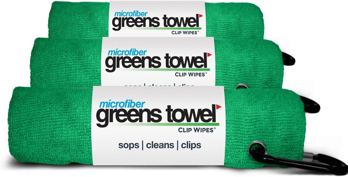 Greens Towel 3 Pack Golf Towel Set for Golf Bags with Clip, Plush Microfiber Nap Fabric, 16x16, The Original, Multiple Colors