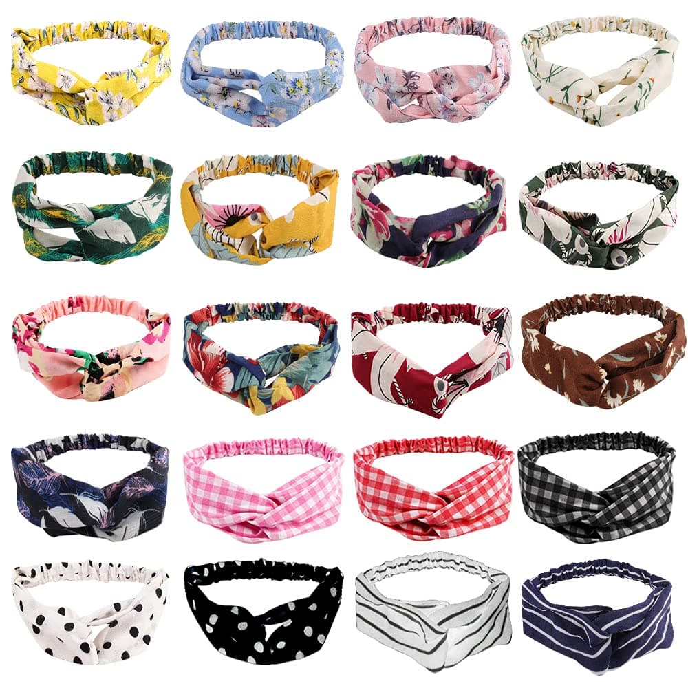 AHONEY 20 Pack Headbands for Girls Women's Hair Boho Bandana Hair Bands No Slip Headband diademas para mujer de moda Cross Elastic Twisted Head Wrap Floral Girls Headbands Cottagecore Accessories