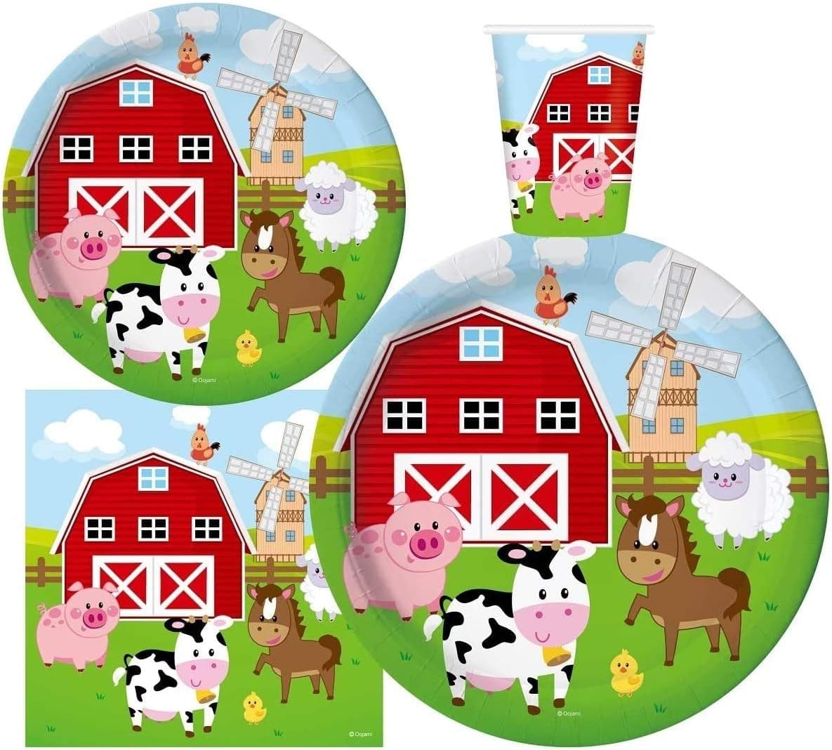 Serves 30 Complete Party Pack Farm House Fun Barnyard Animals Party Supplies 9" Dinner Paper Plates 7" Dessert Paper Plates 9 oz Cups 3 Ply Napkins Farm Animal Barn Themed Party Supplies