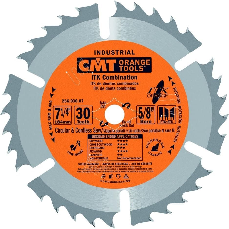 CMT 256.030.07 ITK Industrial Combination Saw Blade, 7-1/4-Inch x 30 Teeth 1FTG+4ATB Grind with 5/8-Inch<> Bore