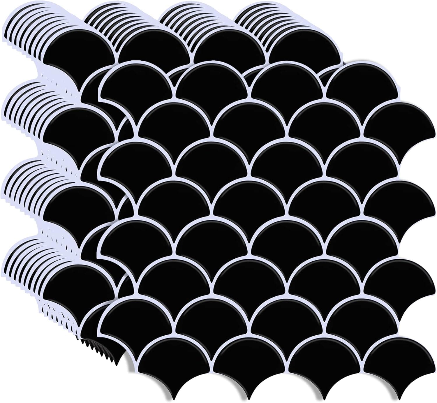 AdoDecor Peel and Stick Tile for Kitchen Backsplash, Grand Fish Scale Fan Shape Stick on Tile Kitchen Backsplash, Self Adhesive Backsplash (Black)