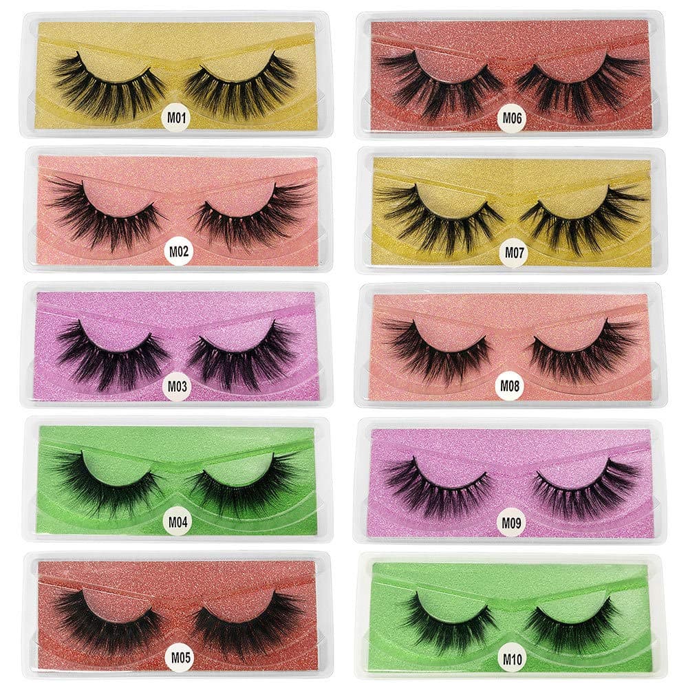 OLEEYA 3D Mink Eyelashes 10Pairs Pure Handmade Fluffy Natural Cotton Thread Stalk False Eyelashes Soft Light Weight And Reusabl Separate packaging