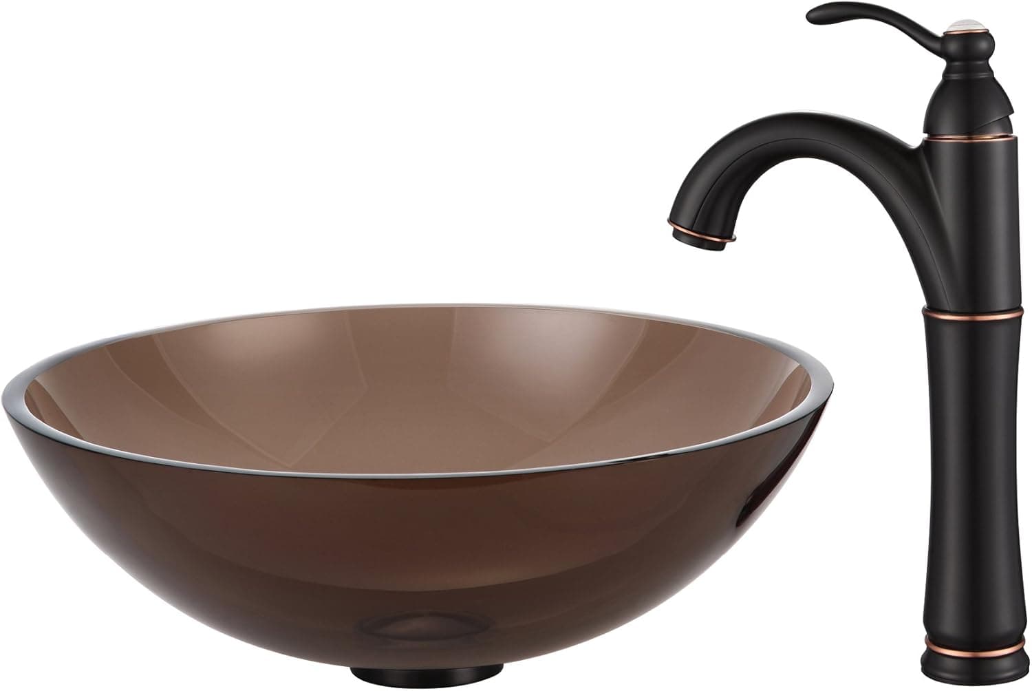 Kraus C-GV-103-12mm-1005ORB Clear Brown Glass Vessel Sink and Riviera Faucet Oil Rubbed Bronze