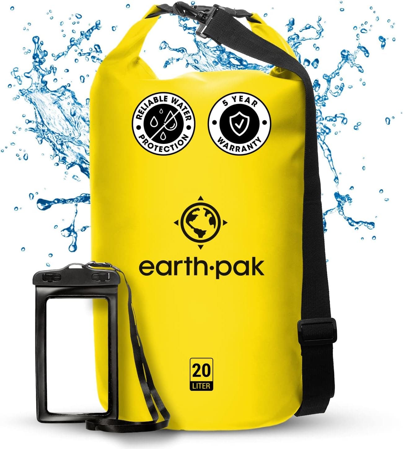 Earth Pak -Waterproof Dry Bag - Roll Top Dry Compression Sack Keeps Gear Dry for Kayaking, Beach, Rafting, Boating, Hiking, Camping and Fishing with Waterproof Phone Case