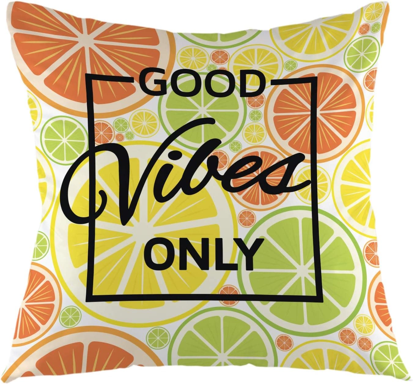 oFloral Good Vibes Only Letter Throw Pillow Cover Fruit Lemon Pillow Case Square Cushion Cover for Sofa Couch Home Car Bedroom Living Room Decor 18" x 18" Black Yellow Green