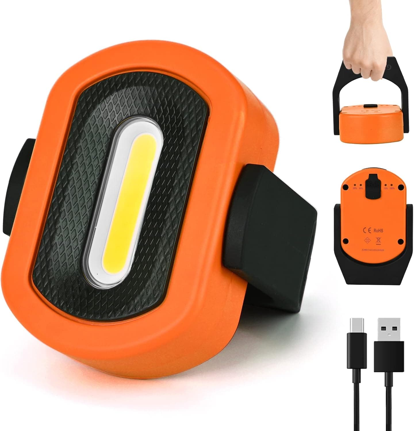 LED Work Light Rechargeable,900 Lumen Portable Flood Light with Magnetic Base &360° Rotation Stand, Inspection Light for Camping Car Repairing Emergency and Job Site Lighting with SOS Modes.