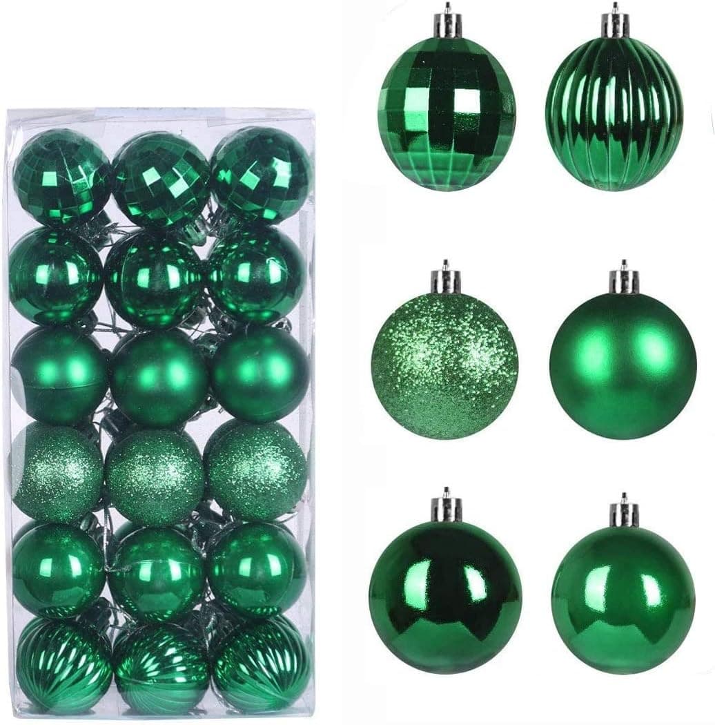 [36 Pack, 1.57''] - Christmas Ball Ornaments, Christmas Decorations Coming with Tree Ornaments Hooks, Shatterproof Xmas Party Decor (1.57", Green)