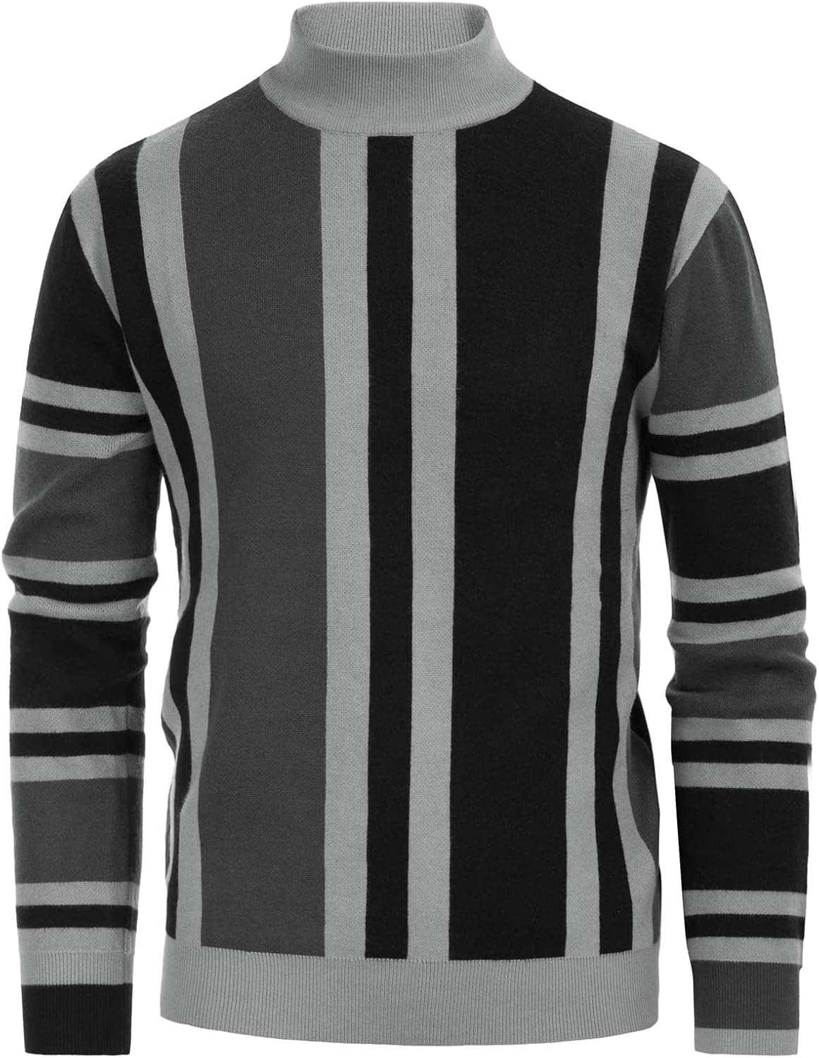 GRACE KARIN Mens Vintage Stripes Pullover Stand Collar Mockneck Jumper Sweater