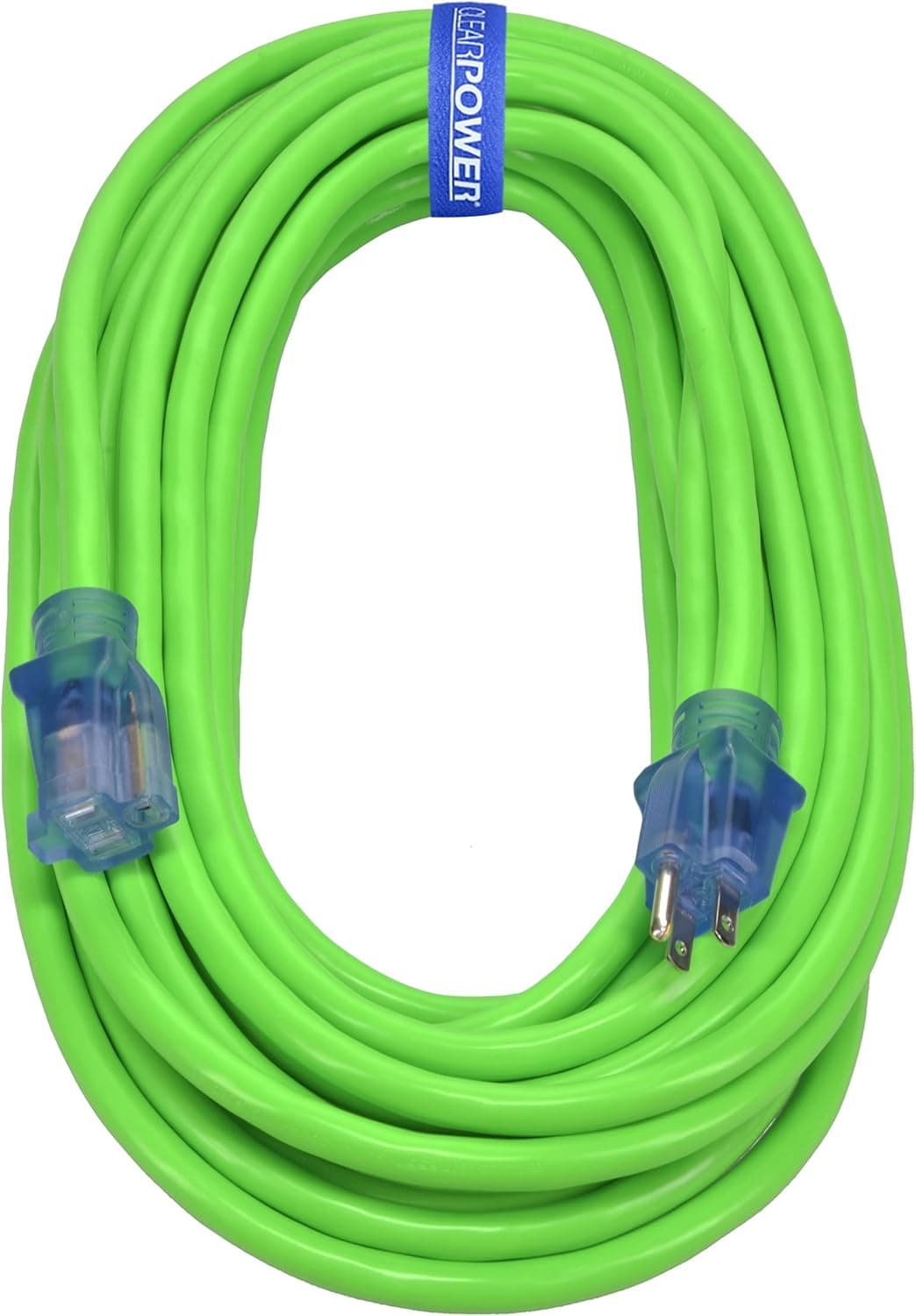Clear Power 50 ft 12/3 SJTW Heavy Duty Outdoor Extension Cord with Lighted Connector (50 ft, Green), CP10101