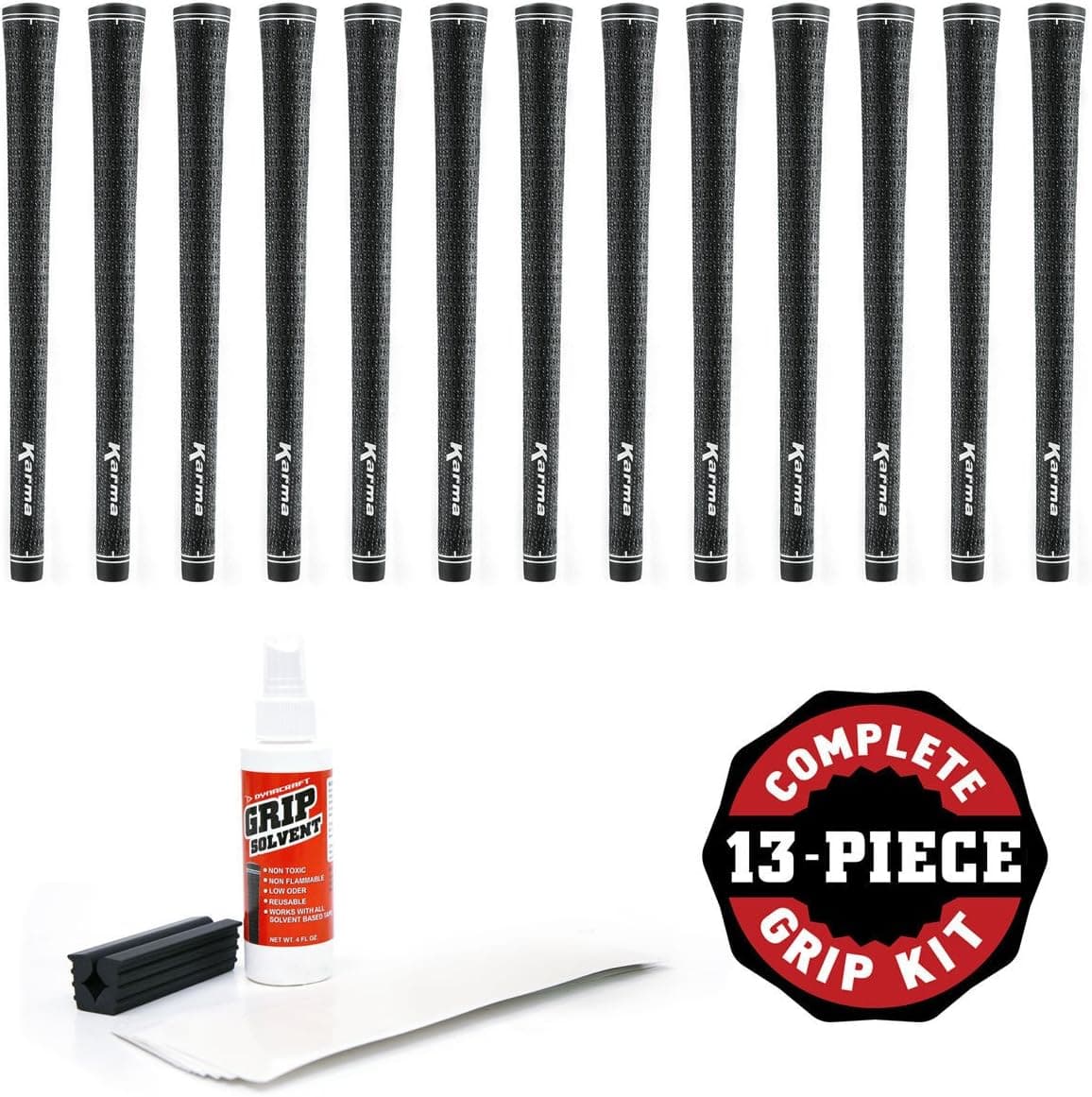 Karma Velour Full Cord - 13 Piece Golf Grip Kit (with Tape, Solvent, Vise clamp)