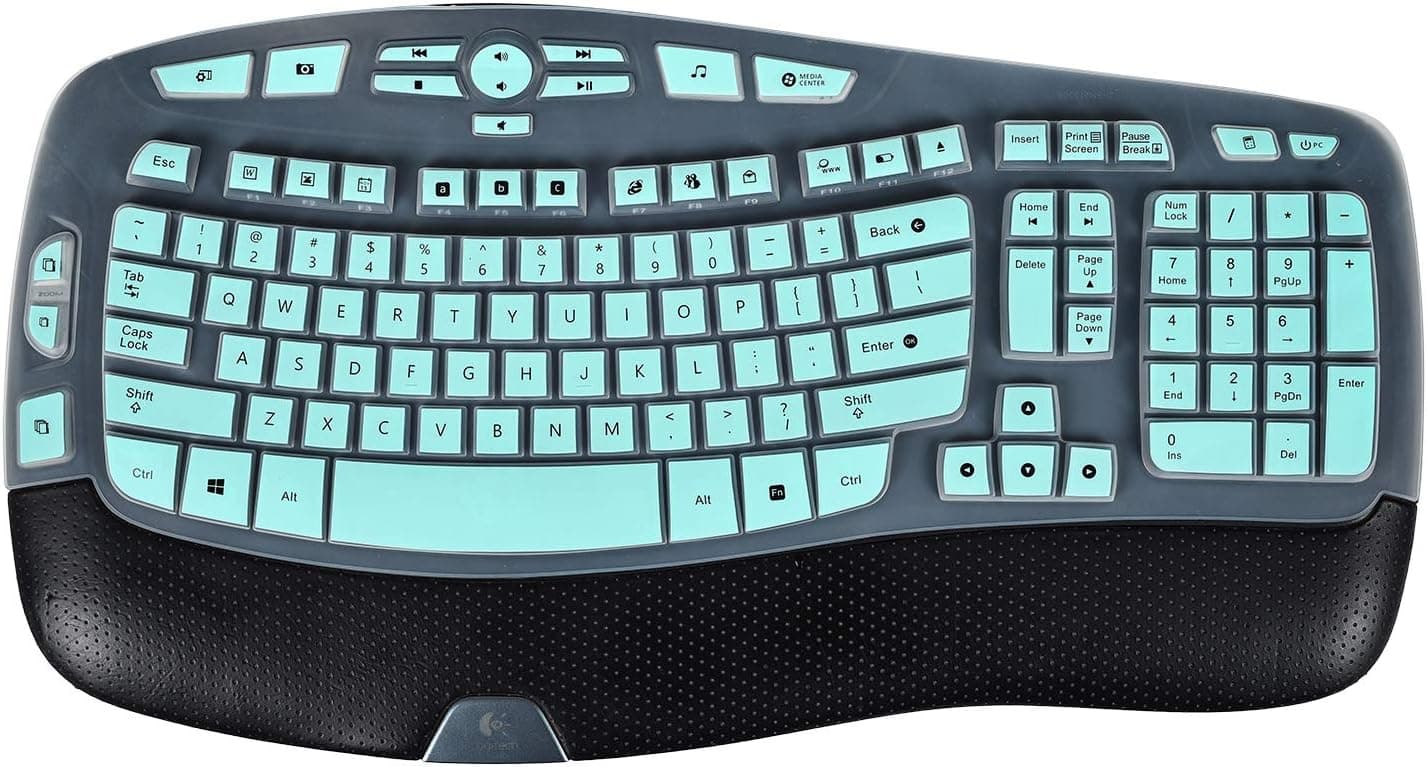 iKammo Keyboard Cover Compatible with Logitech MK570 K350 MK550 Wireless Wave Keyboard,Color Logitech MK550 Wireless Wave Keyboard Ultra Thin Silicone Protector Skin for Men Boys(Hot Blue)