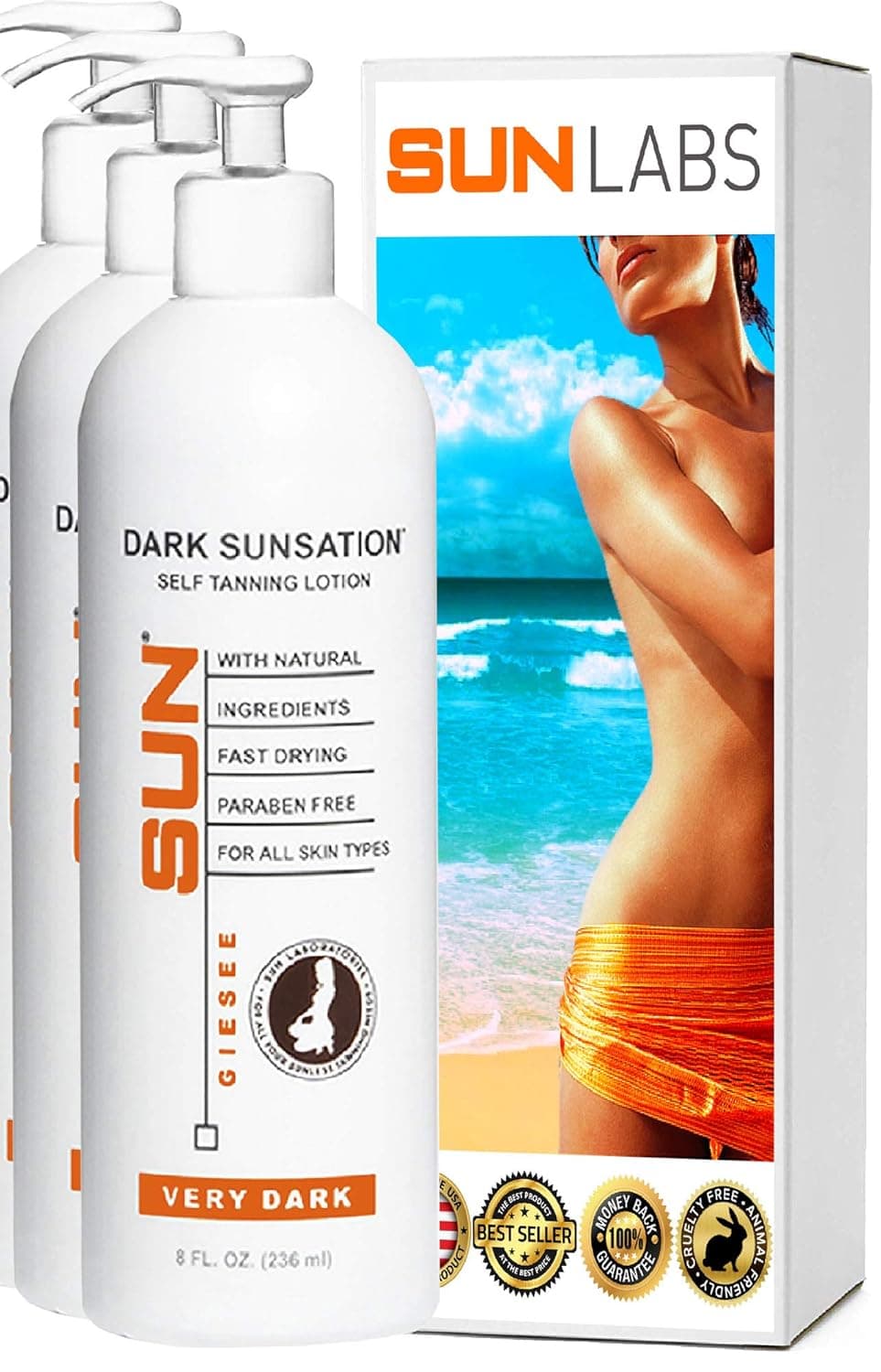 Sun Laboratories Dark Sunsation Self Tanning Lotion set of 3 - Sunless Tanning Lotion - Light to Medium Skin Tones | Sunless Bronzer | Fake Tanning Gel Lotion (Packaging May Very)